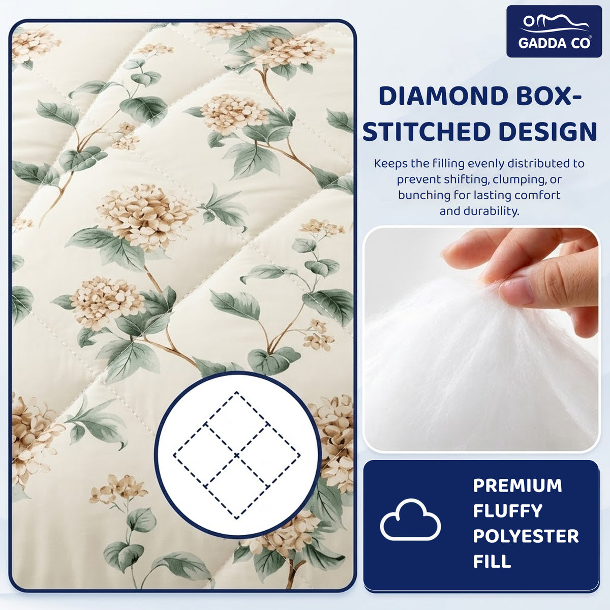 GADDA CO Reversible AC & Winter Glace Cotton Comforter | Premium 220 GSM, 300 TC Ultra Soft Microfiber Comforter/Blanket/Quilt/Duvets for Double & King Bed | All Season | Size - 100 x 90 Inch | Ivory