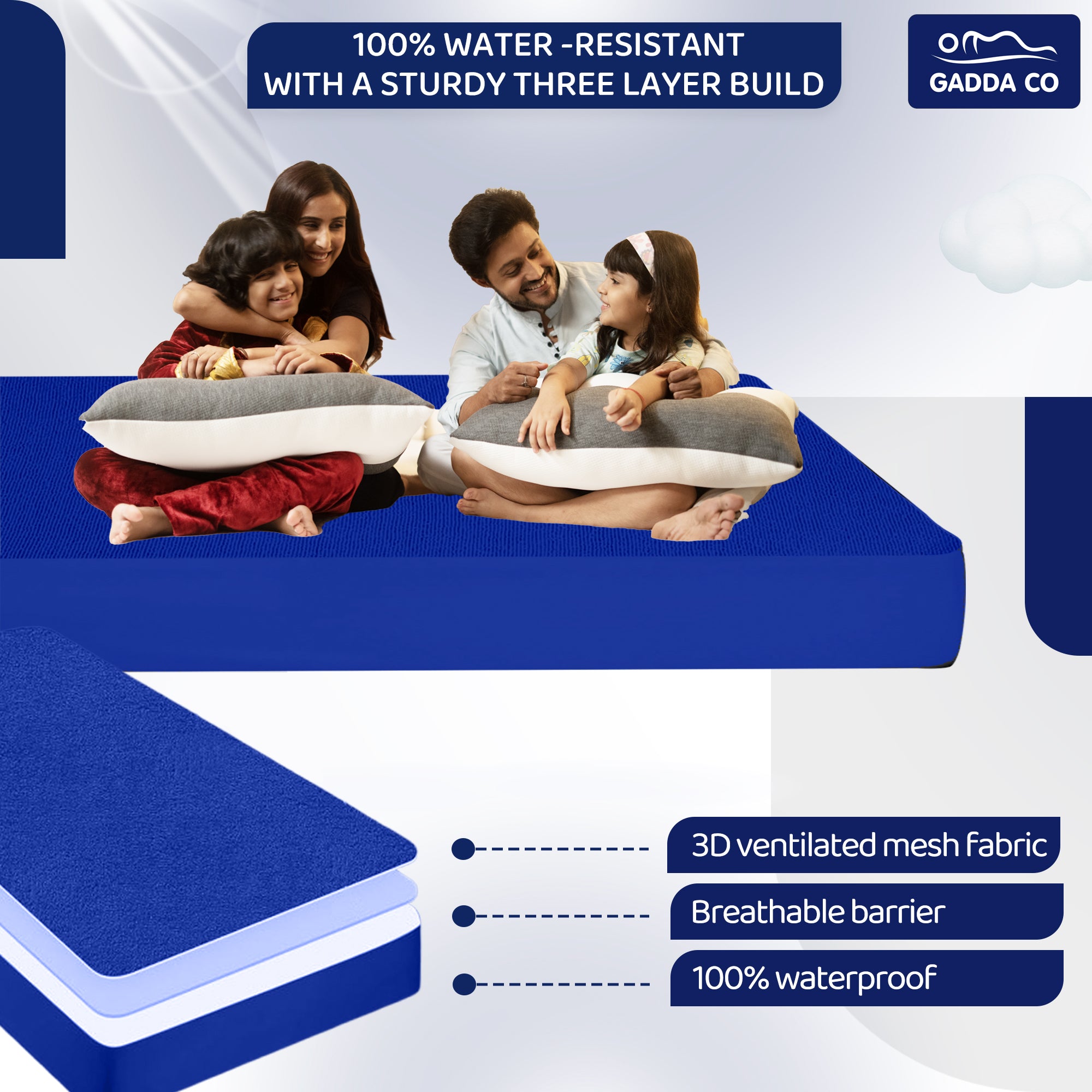 Cotton Feel Royal Blue Colour Mattress Protector Double Bed 72x75 Inch