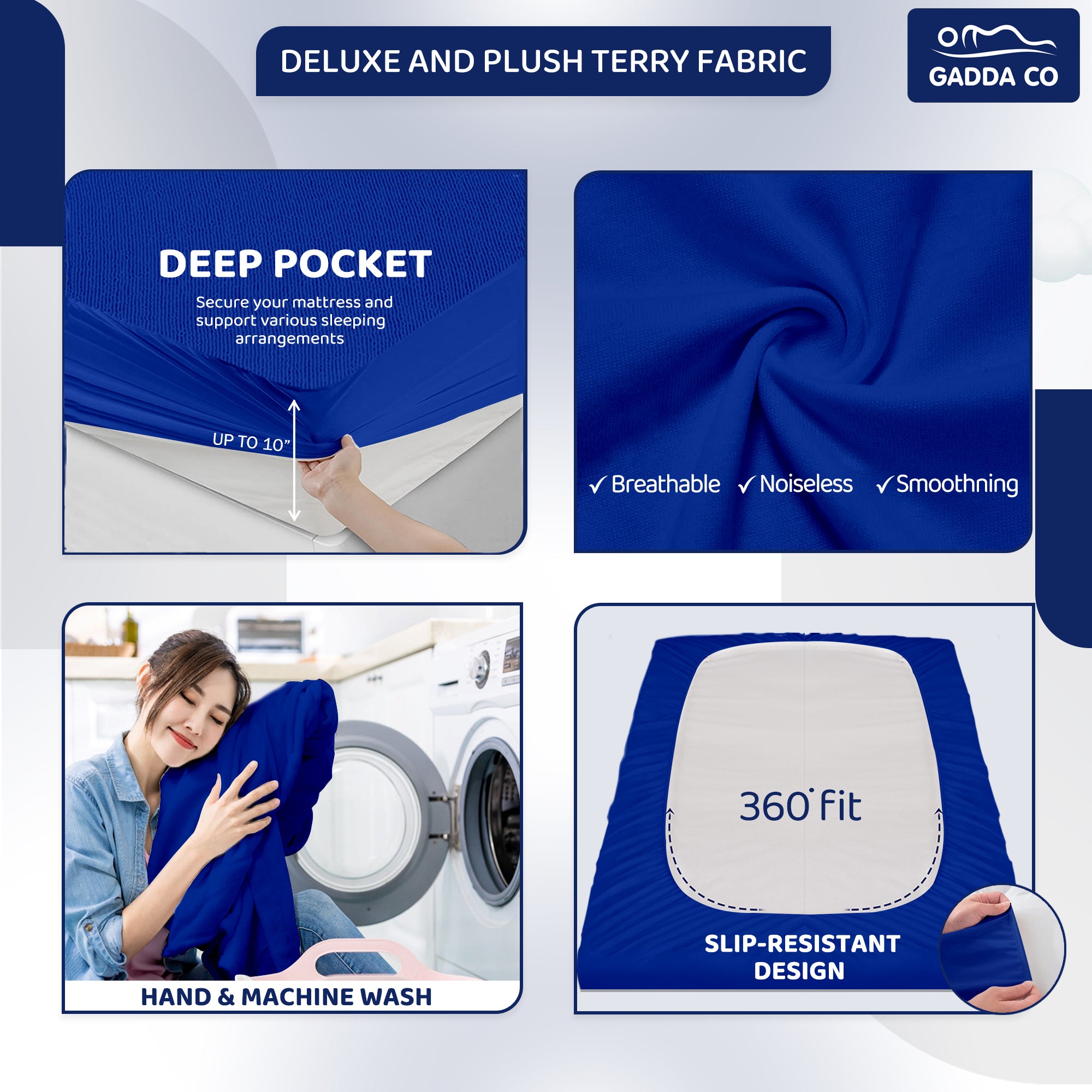 Cotton Feel Royal Blue Colour Mattress Protector Double Bed 72x75 Inch