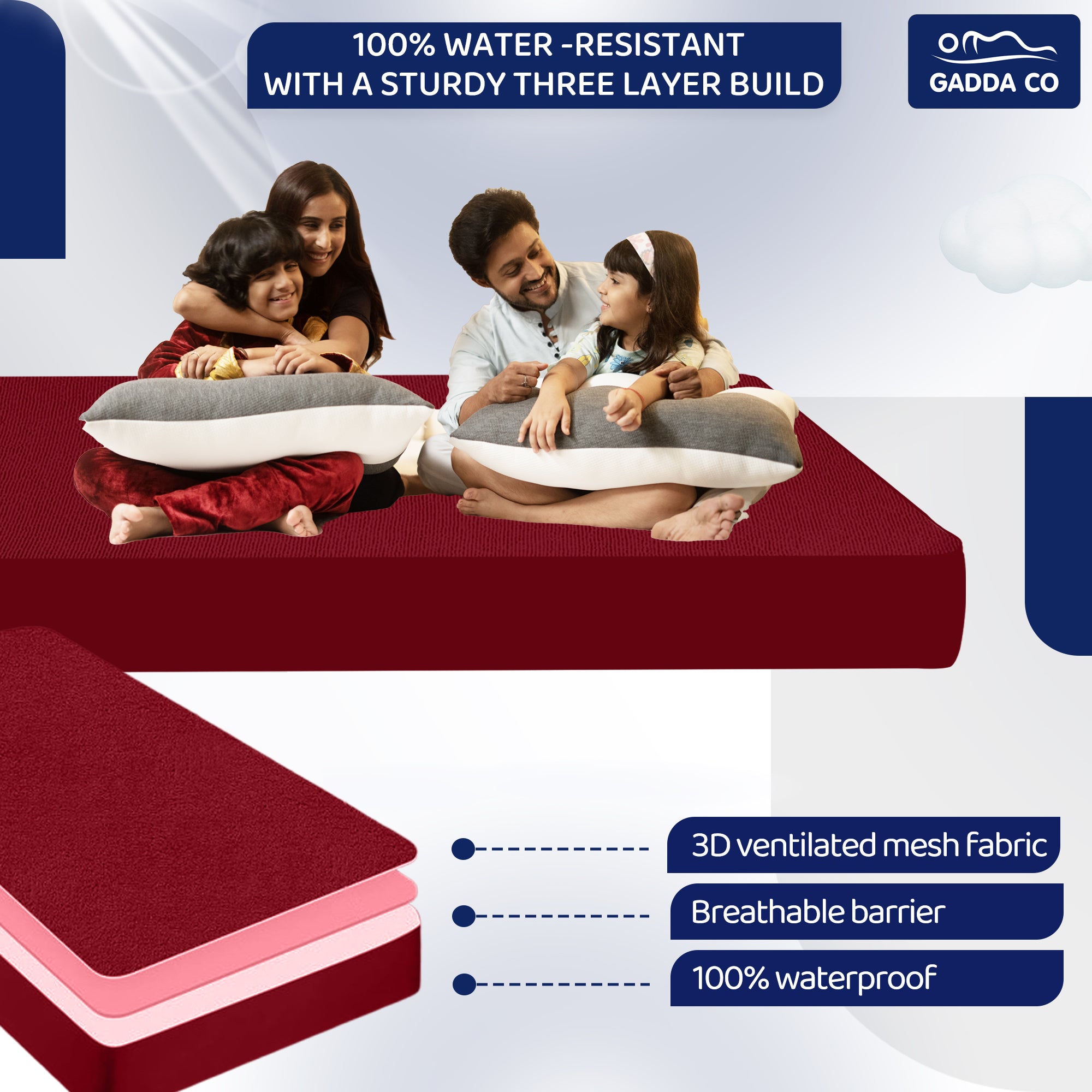 Cotton Feel Maroon Colour Mattress Protector Double Bed 78x72 Inch