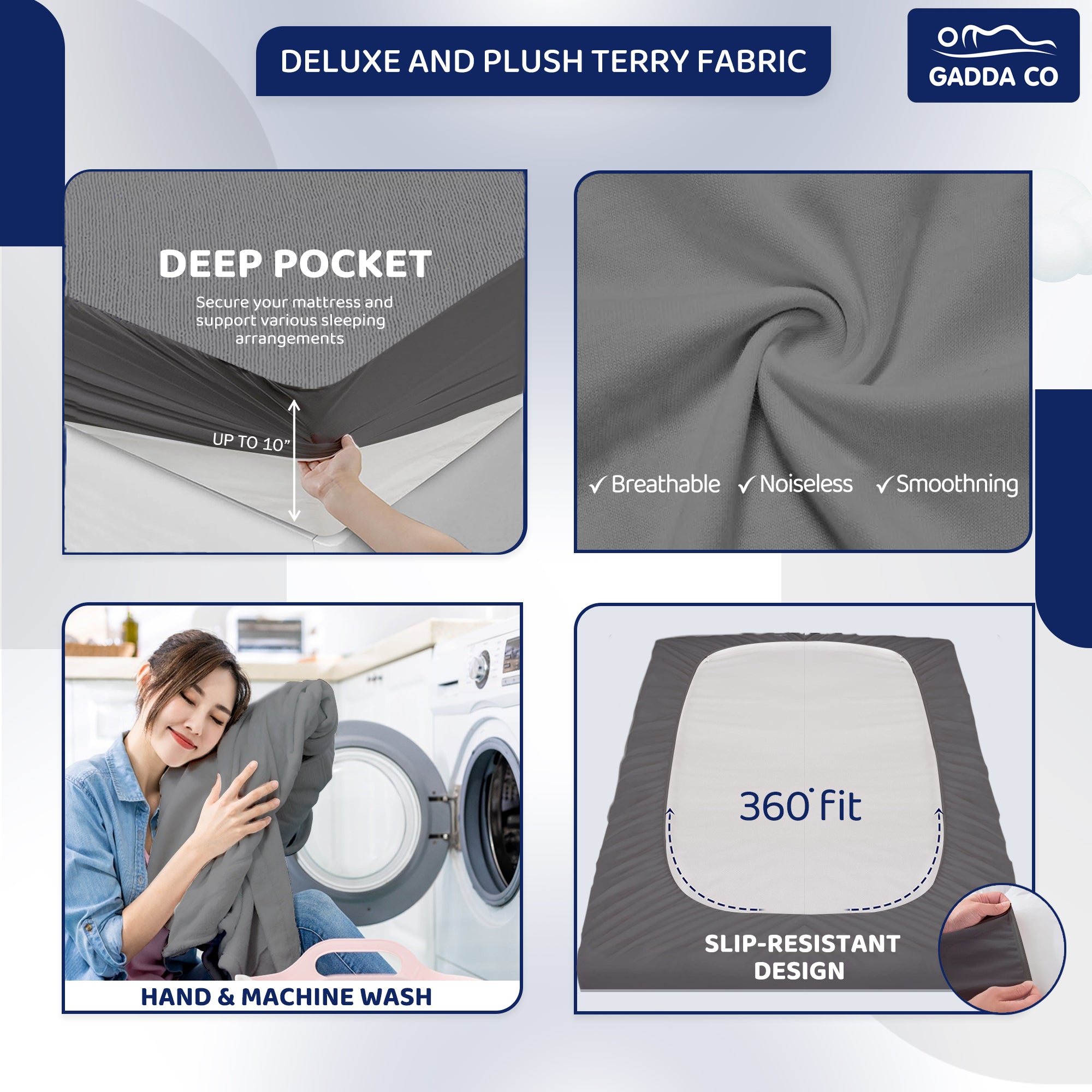 Cotton Feel Grey Colour Mattress Protector Queen Bed 78x60 Inch