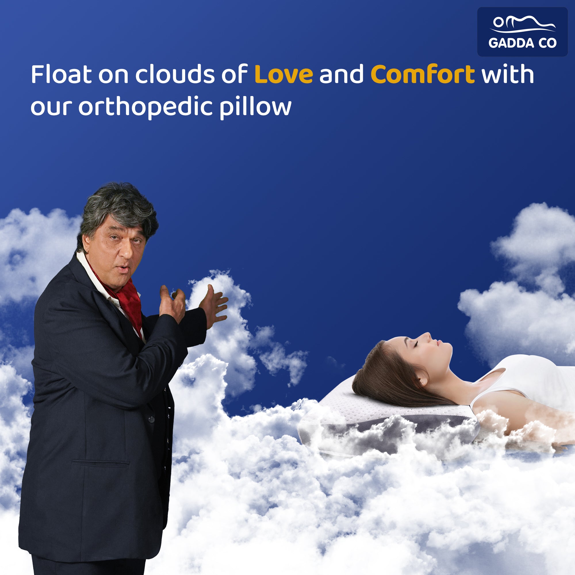 Memory Foam Cervical Butterfly Pillow – White/Grey | GADDA CO