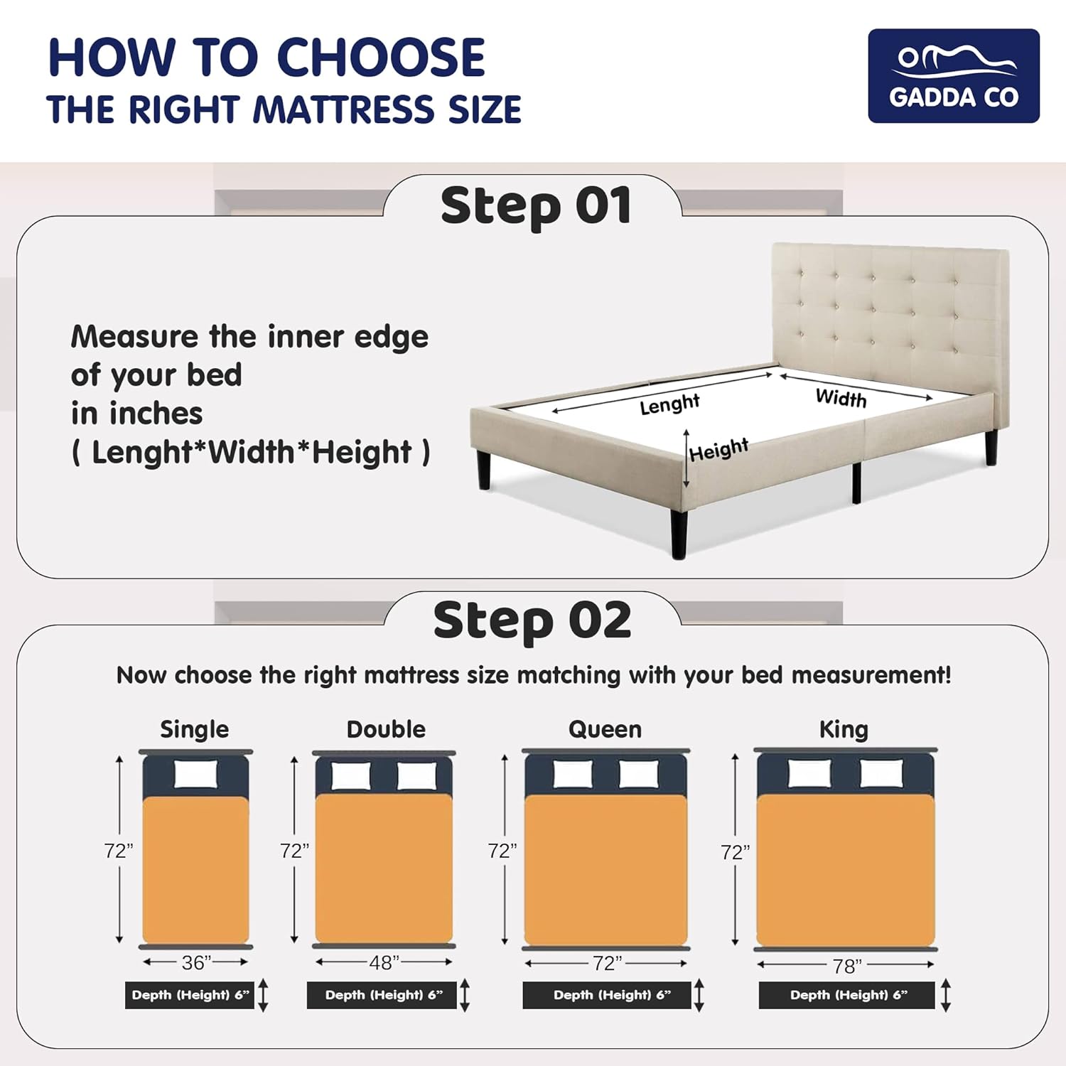Memory Foam Mattress Twin Bed 72x48x6 Inch | GADDA CO