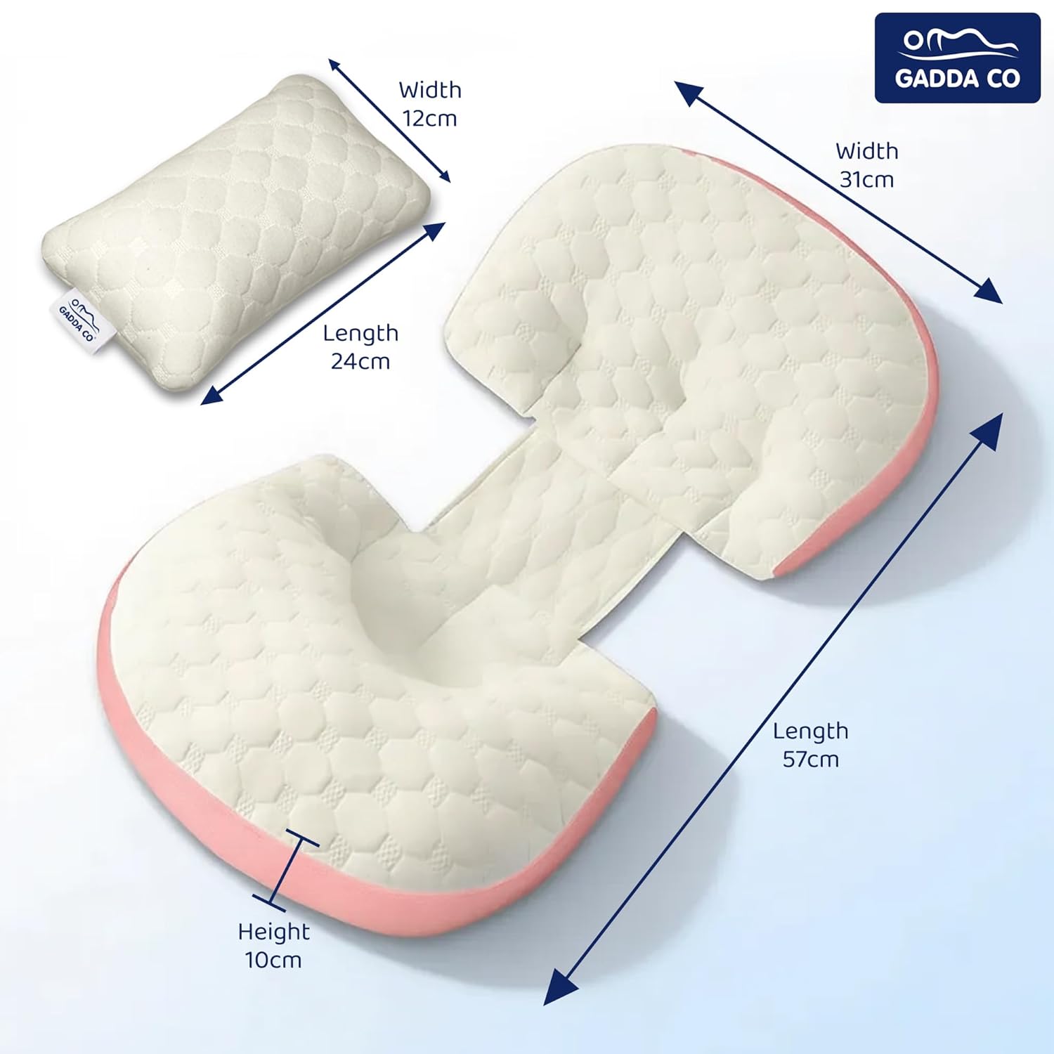 H-Shape Pregnancy Pillow — Pink | Back, Belly & Leg Support | Gadda Co