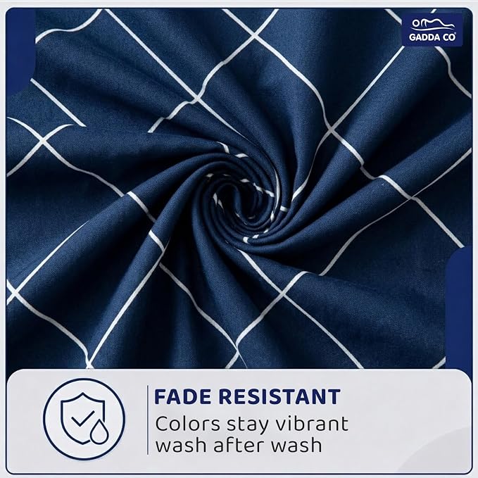 GADDA CO 300 TC Glace Cotton 360 Elastic Fitted Printed Bedsheet for Queen Size (78 x 60 Inch) | Cotton with 2 Pillow Covers | Dark Blue