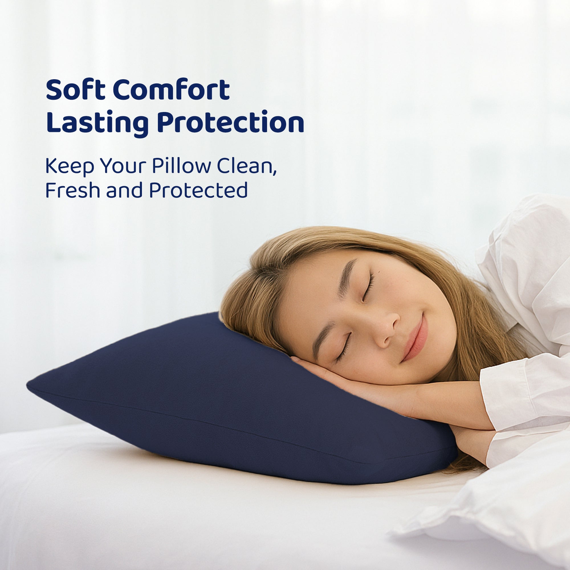 Terry Pillow Protector Cover with Zipper – Dark Blue Set of 2 | GADDA CO