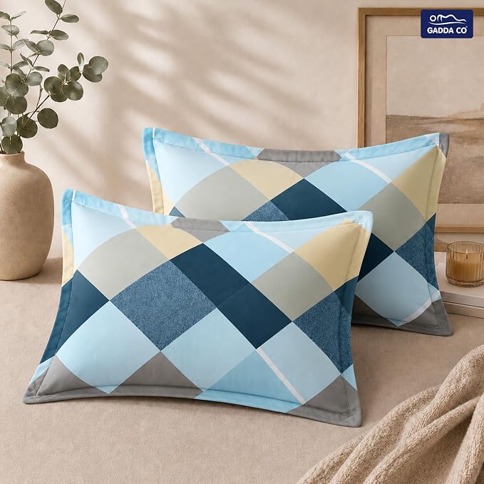 GADDA CO. Premium 300 TC Glace Cotton Flat Printed Double/Queen Bedsheet Set with 2 Pillow Covers – Sea Blue