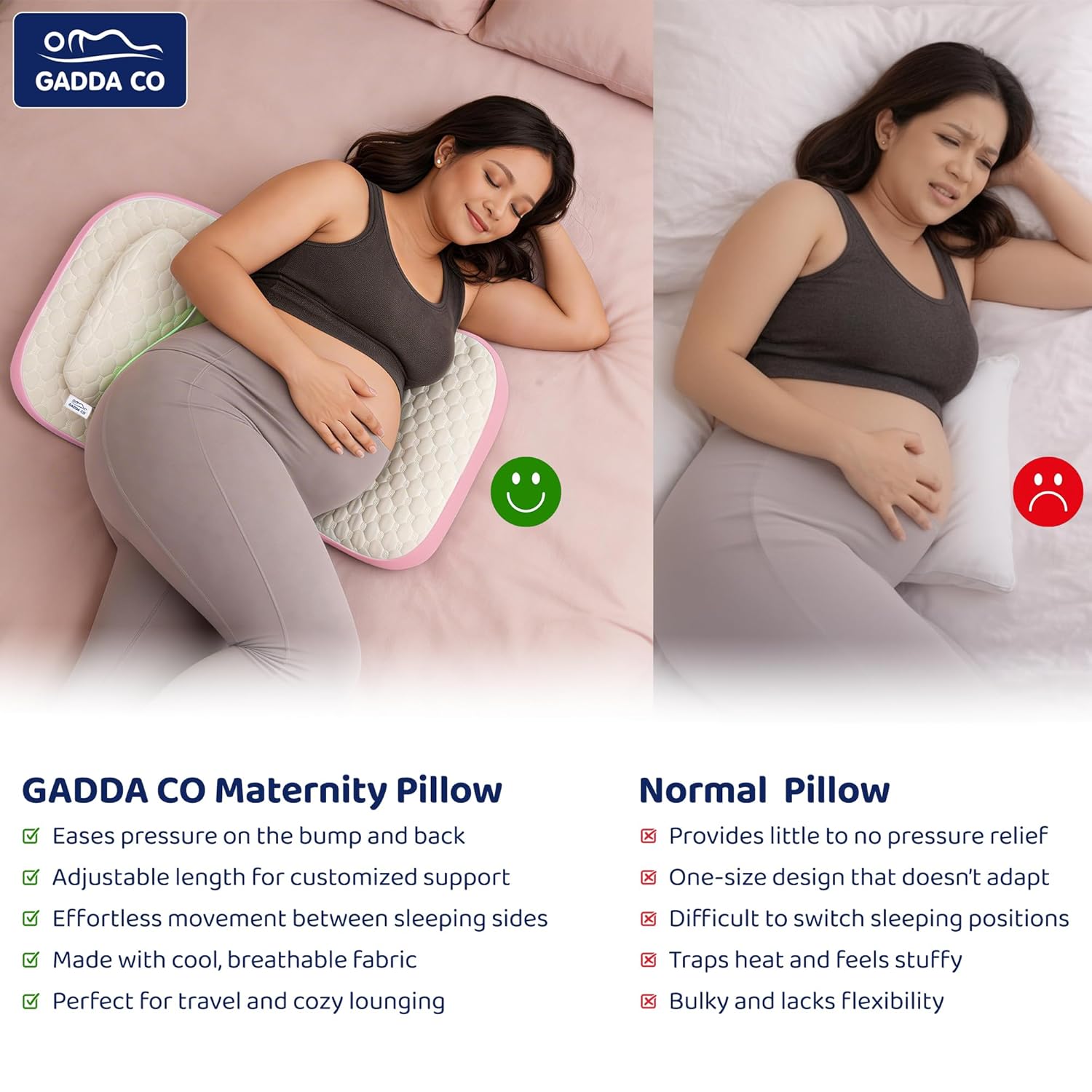 H-Shape Pregnancy Pillow — Pink | Back, Belly & Leg Support | Gadda Co