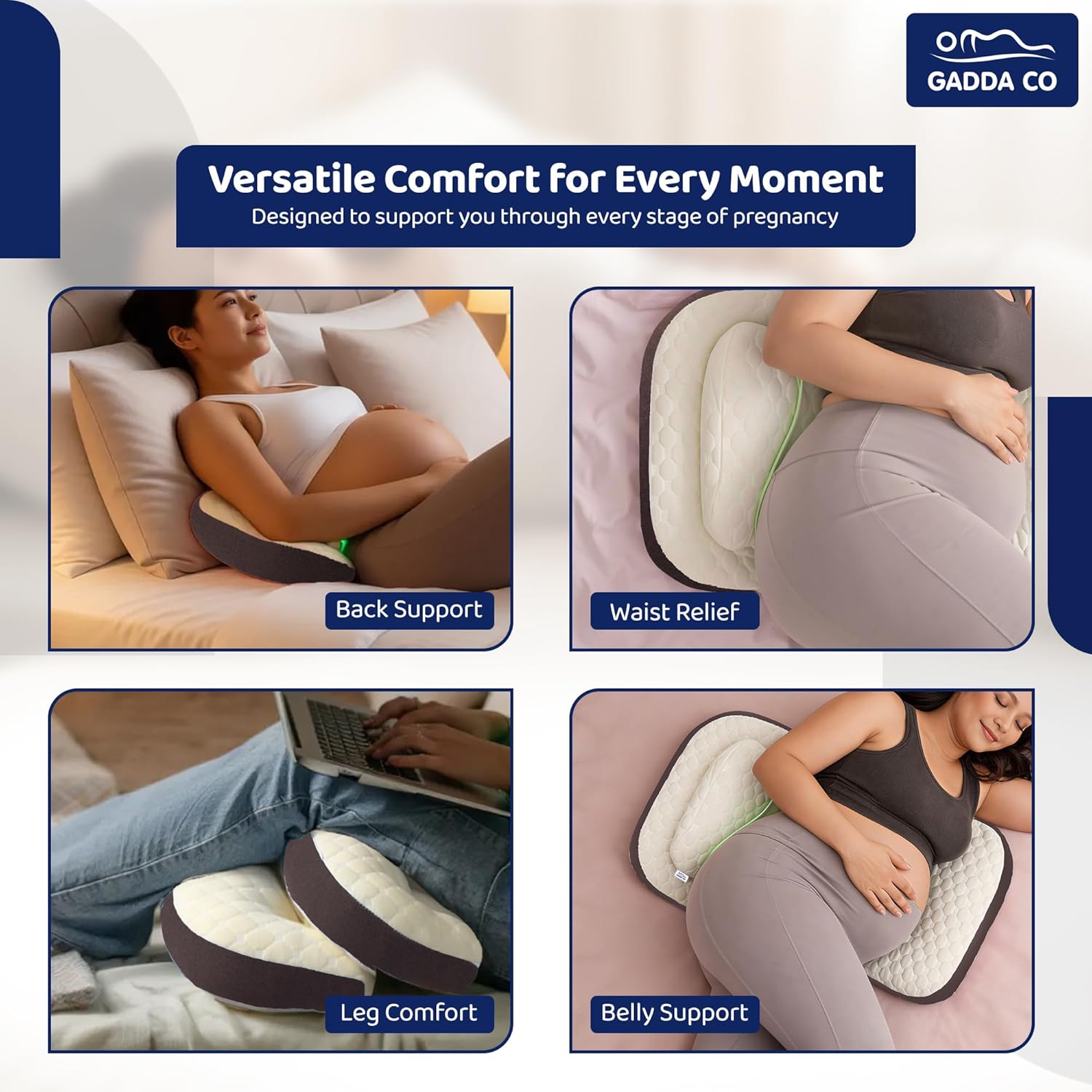 H-Shape Pregnancy Pillow | 30° Back & Belly Support | With Leg Pillow | Gadda Co