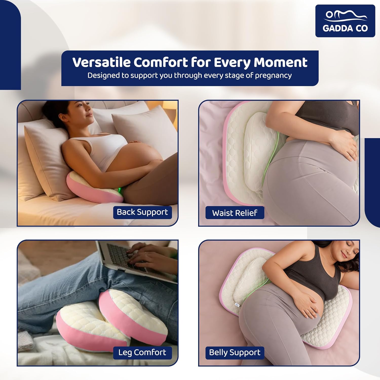 H-Shape Pregnancy Pillow — Pink | Back, Belly & Leg Support | Gadda Co