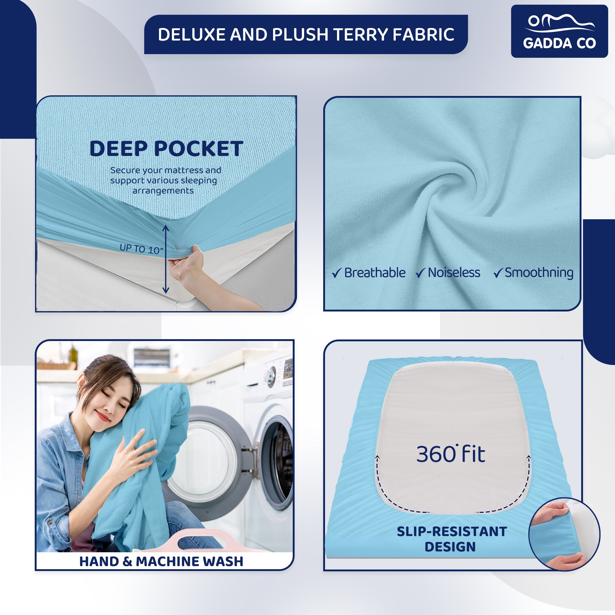 Cotton Feel Blue Colour Mattress Protector Double Bed 72x75 Inch