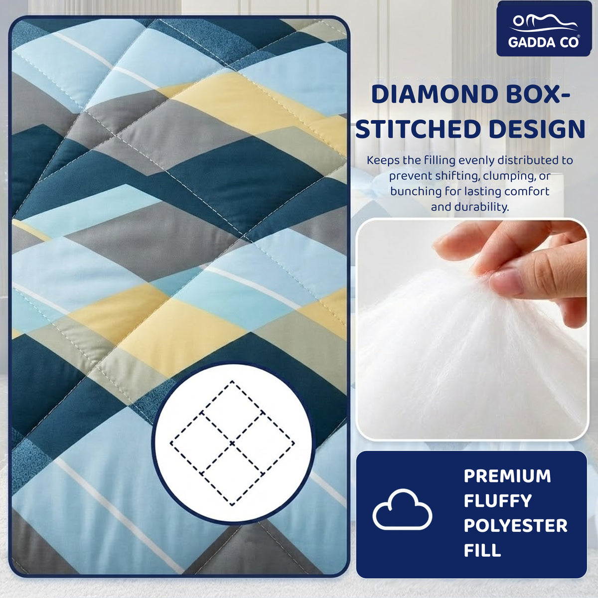 Reversible AC & Winter Glace Cotton Comforter | Premium 220 GSM, 300 TC Ultra Soft Microfiber Comforter/Blanket/Quilt/Duvets for Double Bed | All Season| King Size - 100 x 90 Inch | Sea Blue