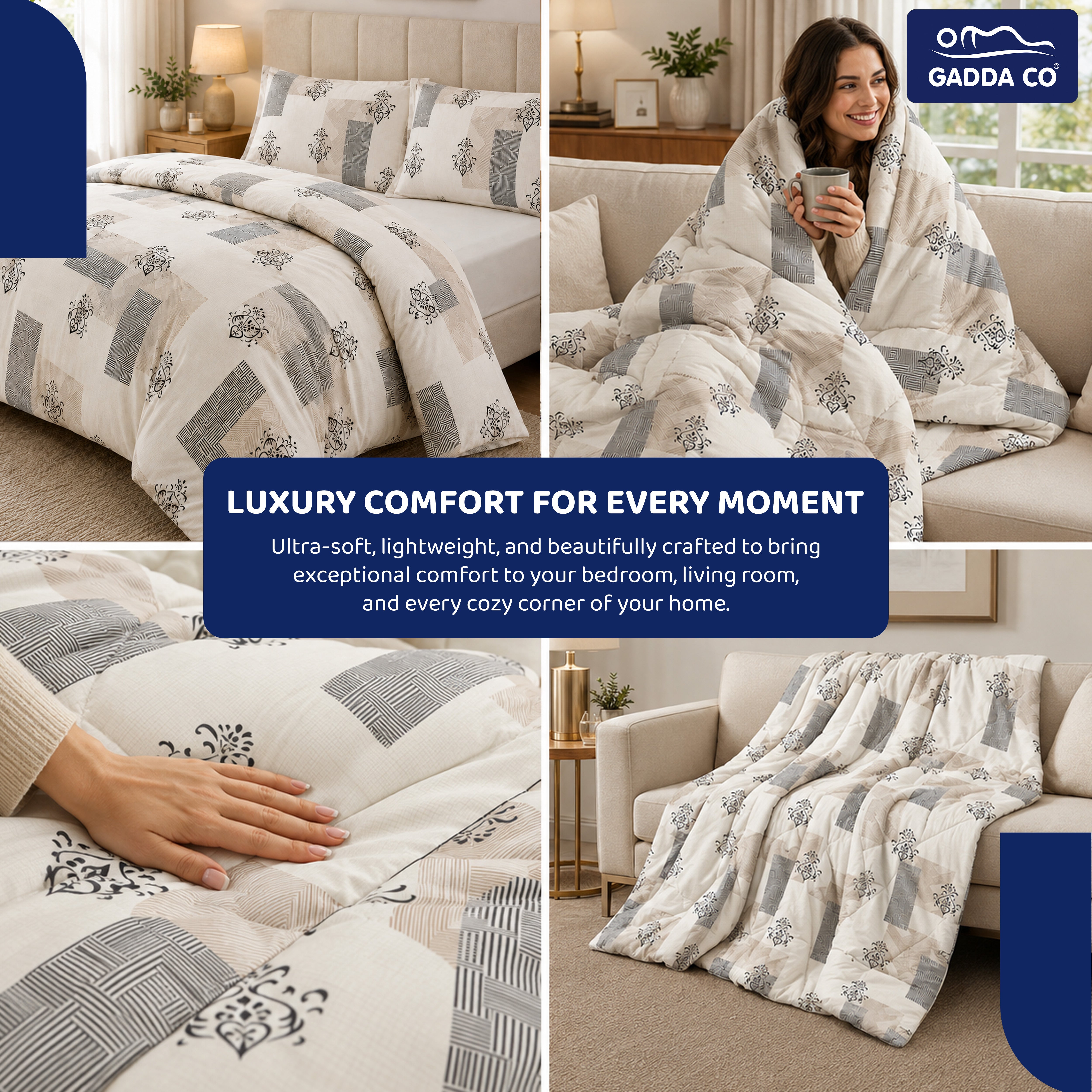 Reversible AC & Winter Glace Cotton Comforter | Premium 220 GSM, 300 TC Ultra Soft Microfiber Comforter/Blanket/Quilt/Duvets for Double Bed | All Season| King Size -100 x 90 Inch | Off White