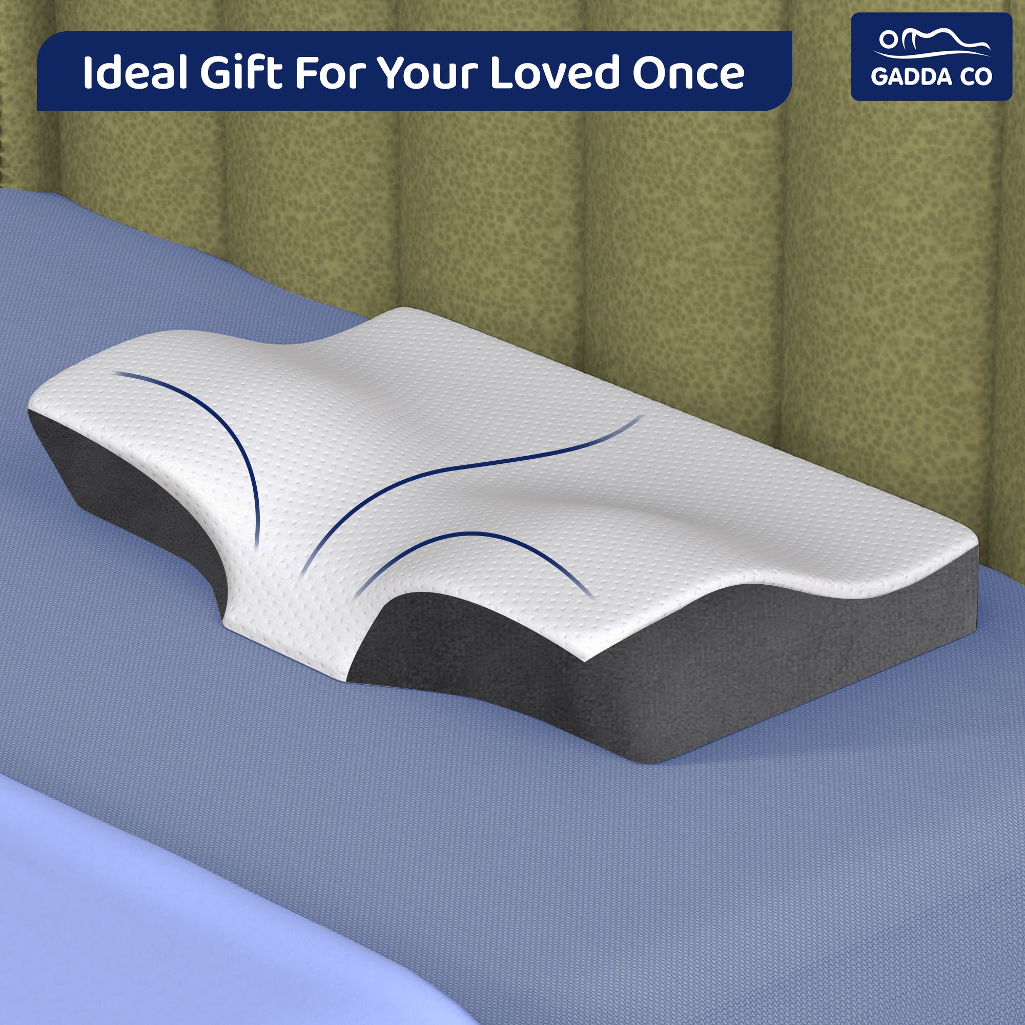 Memory Foam Cervical Butterfly Pillow – White/Grey | GADDA CO