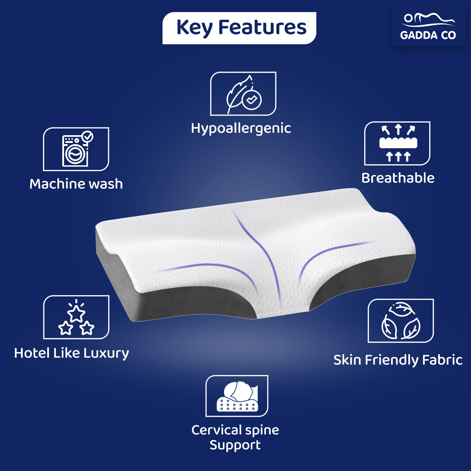 Memory Foam Cervical Butterfly Pillow – White/Grey | GADDA CO