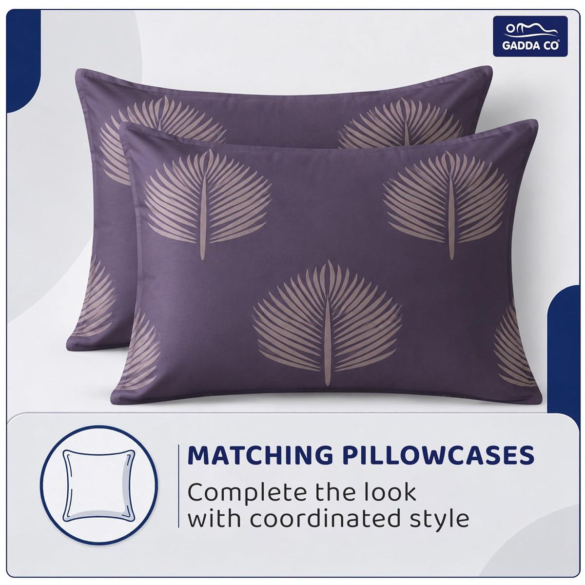 GADDA CO 300 TC Elastic Fitted Bedsheet Set – Queen | Plum Printed, Glace Cotton, 2 Pillow Covers