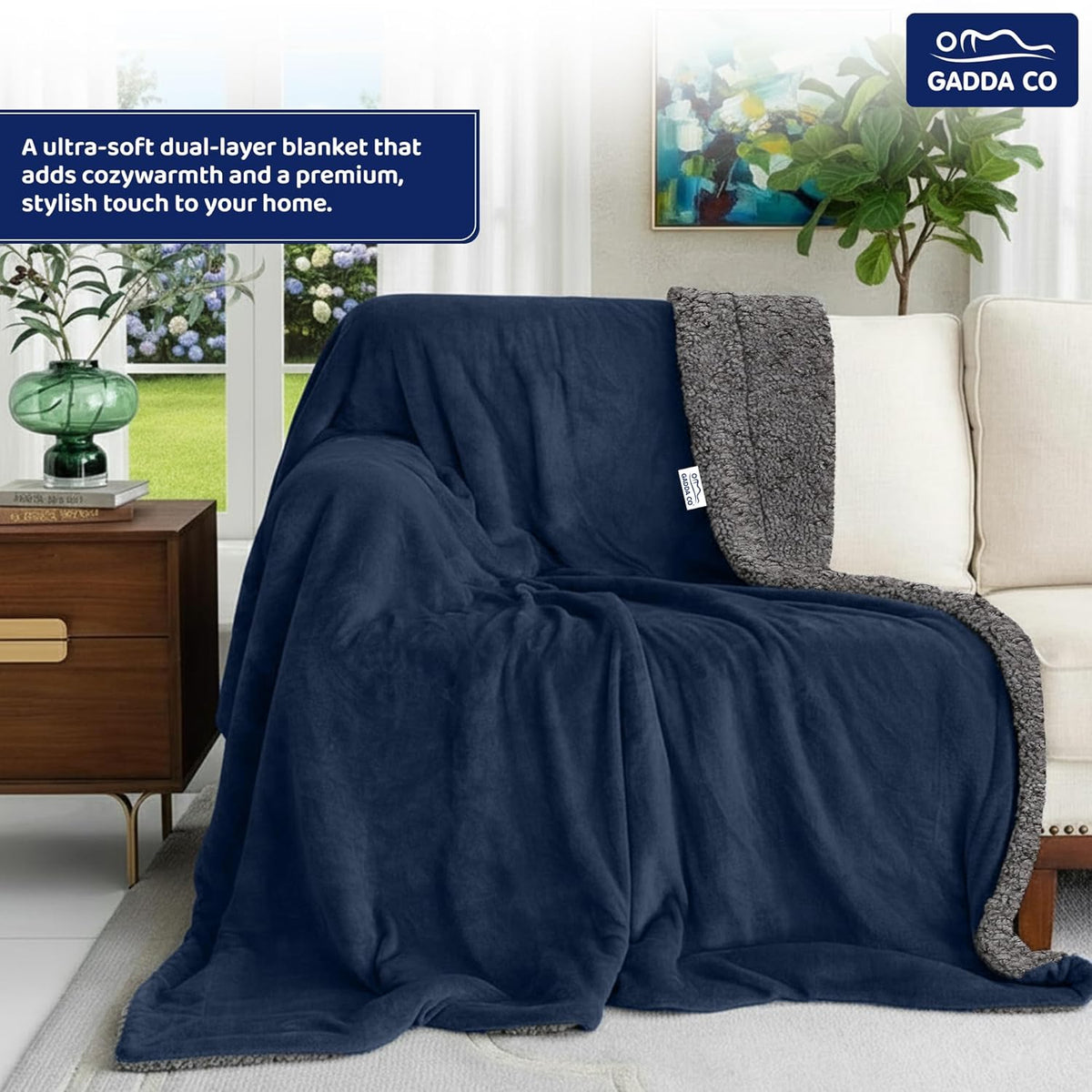 GADDA CO Super Soft Flannel Sherpa Reversible Blanket/Comforter/Dohar for Double Bed 220 x 228 cm