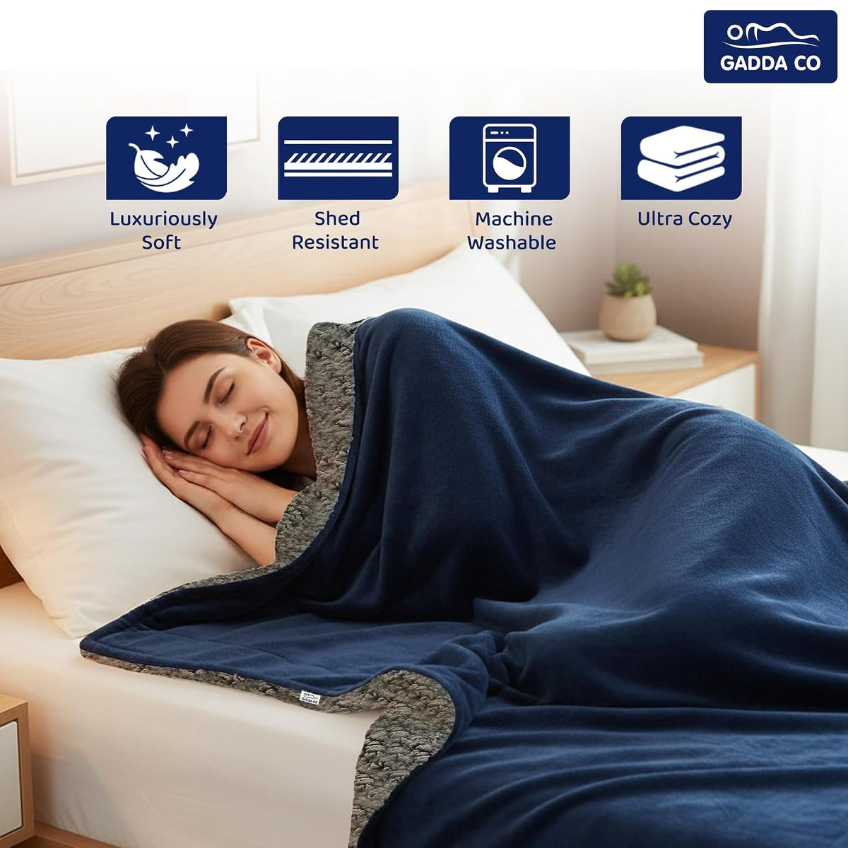 GADDA CO Super Soft Flannel Sherpa Reversible Blanket/Comforter/Dohar for Double Bed 220 x 228 cm