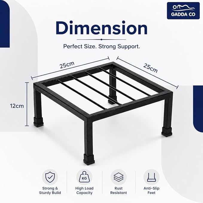 Gadda Co. Heavy-Duty Heavy-Duty Square Iron Plant Stand (Pack of 4) | 25 x 25 x 12 cm