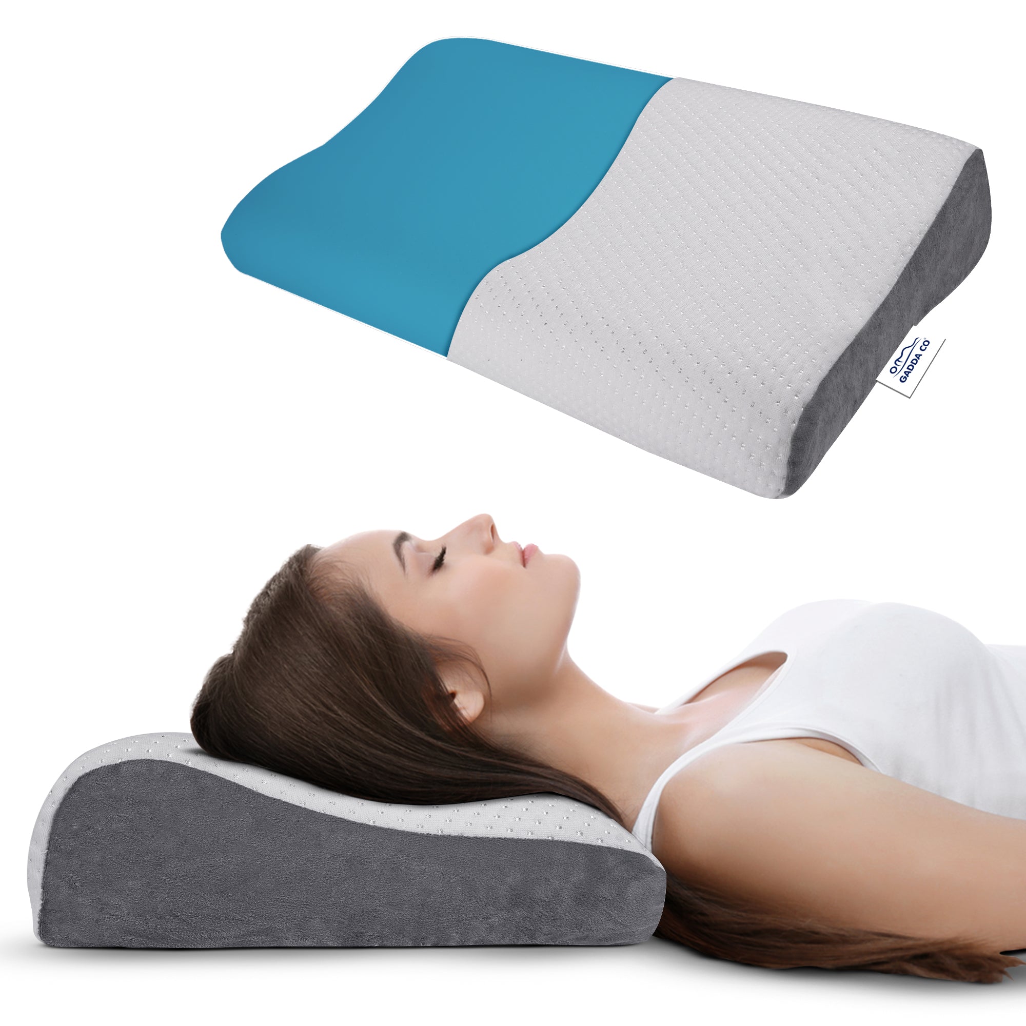 Memory Foam Cervical Contour Pillow – White/Grey | GADDA CO