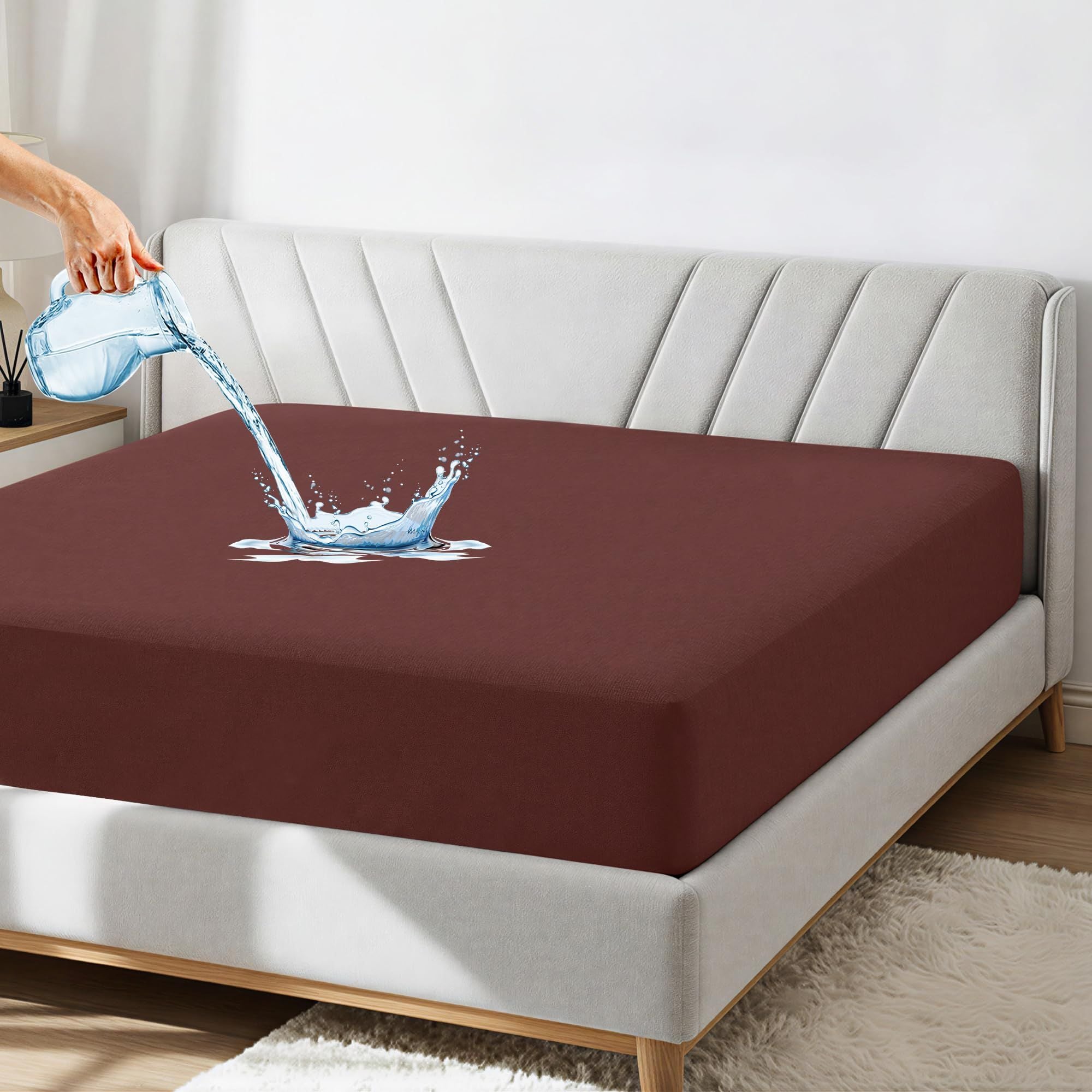 Cotton Feel Coffee Colour Mattress Protector Double Bed 72x75 Inch