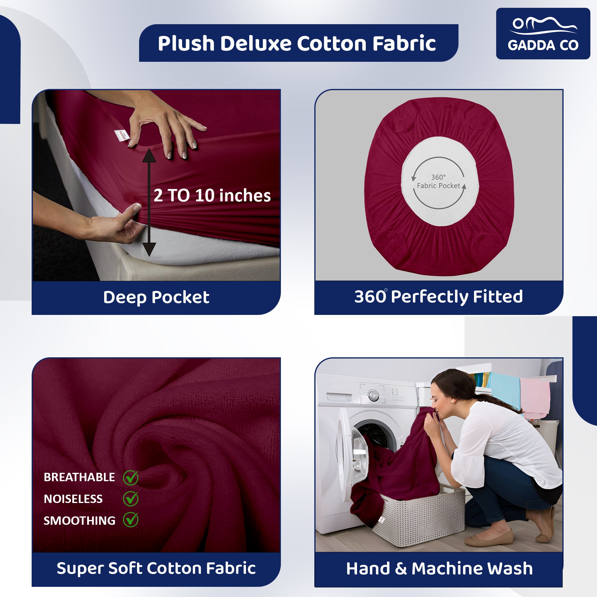 Bamboo Feel Waterproof Mattress Protector Double Bed 78x72 – Beetroot | GADDA CO