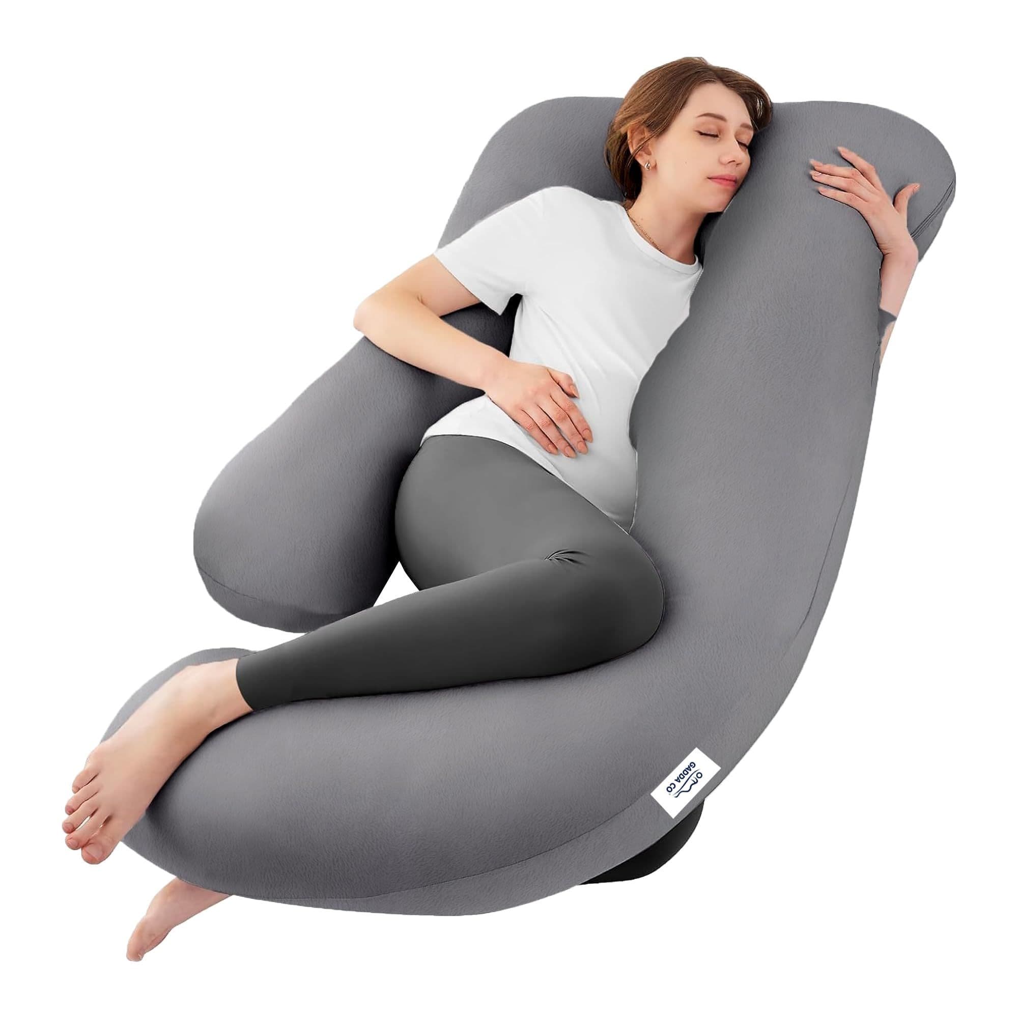 Pregnancy Pillows for Sleeping J-Shape Full Body Pillow and Maternity Support - for Back, HIPS, Legs, Belly for Pregnant Women with Removable Washable Velvet Cover (Grey)