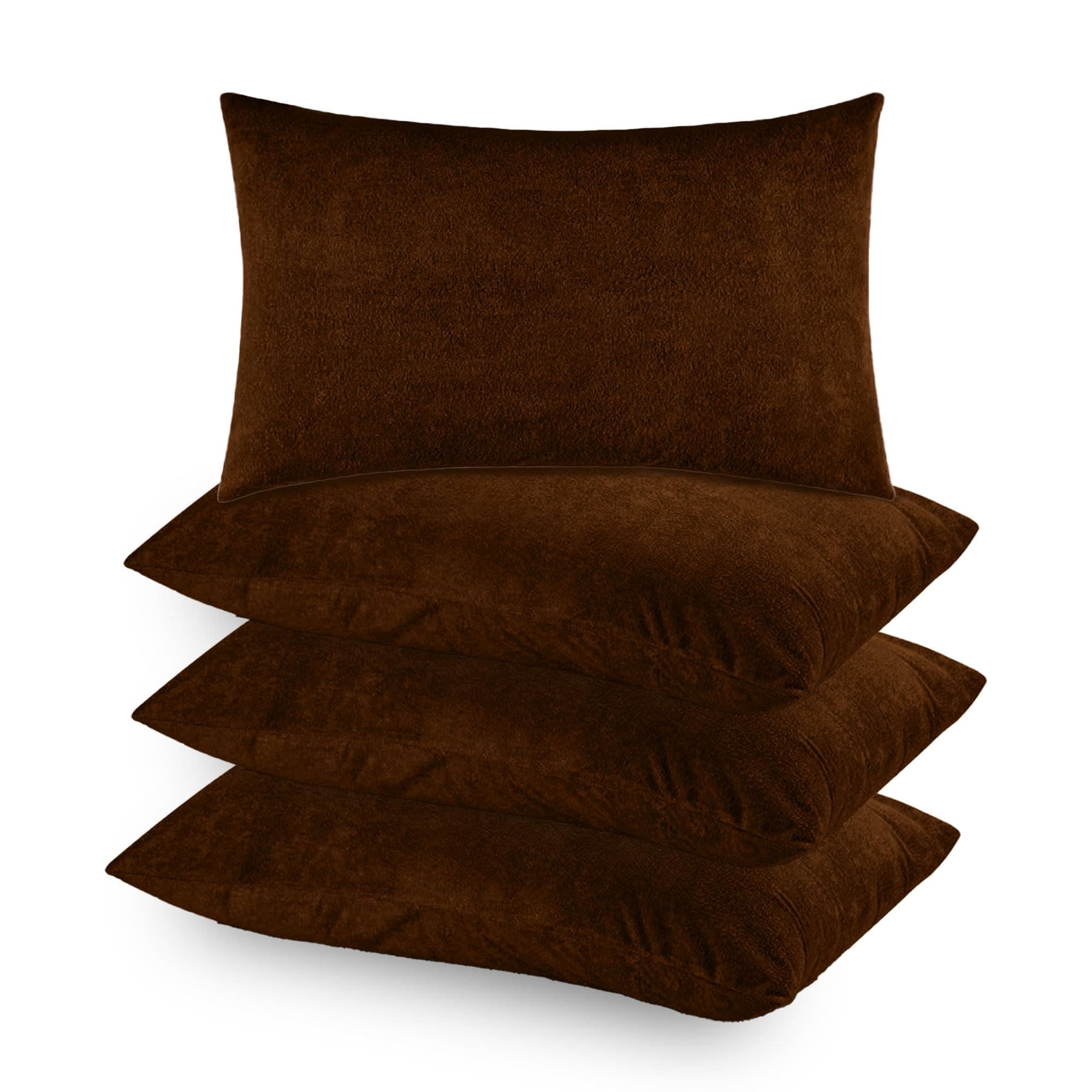 Soft Terry Coffee Colour Pillow Protector Cover with Zipper | set of 4