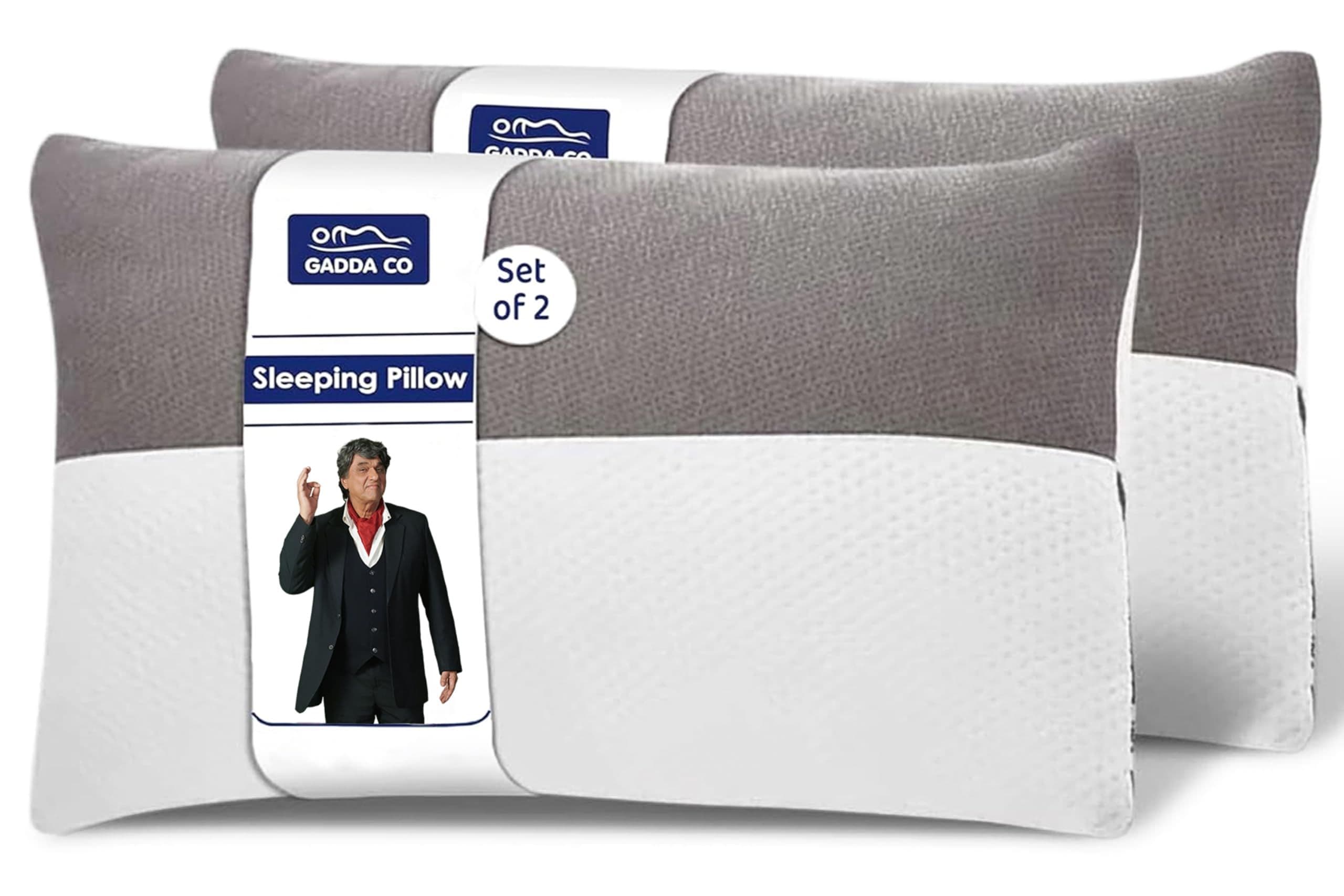 Hollow Sleeping Fiber White Grey Colour Pillow with Zip | set of 2