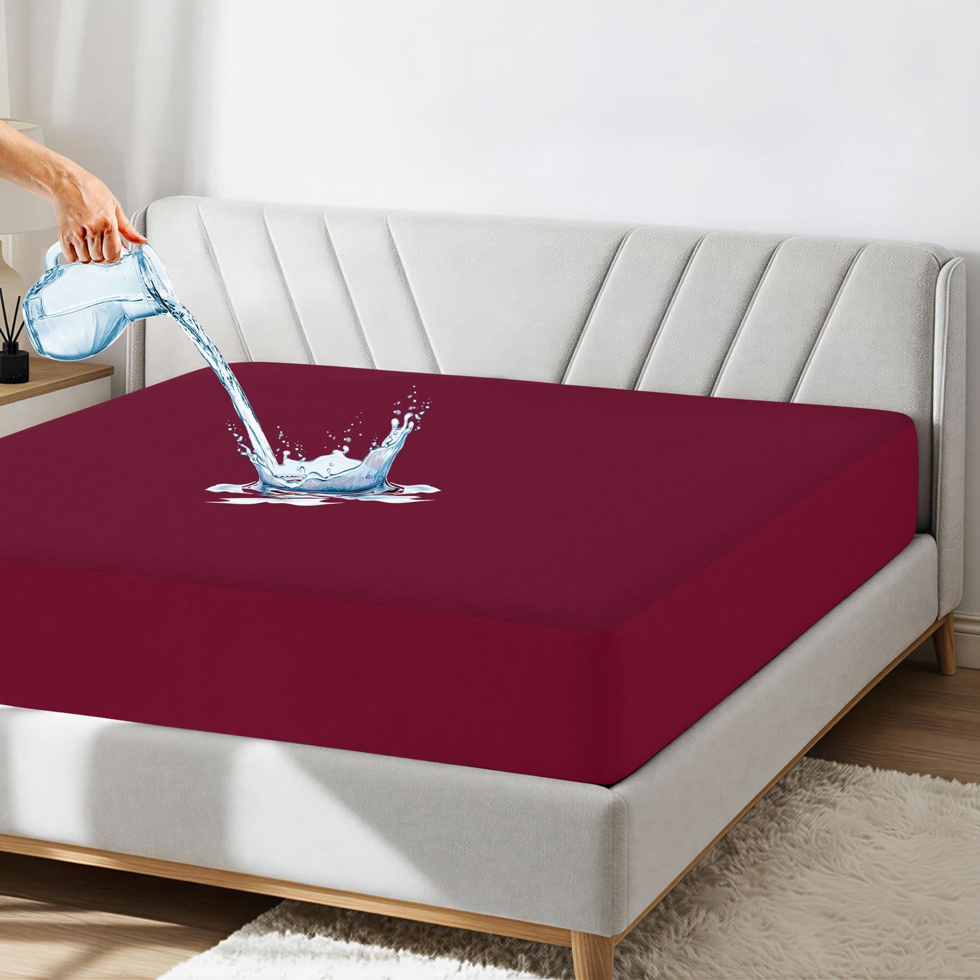 Bamboo Feel Cotton Beetroot Colour Mattress Protector Double Bed 72x72 inch