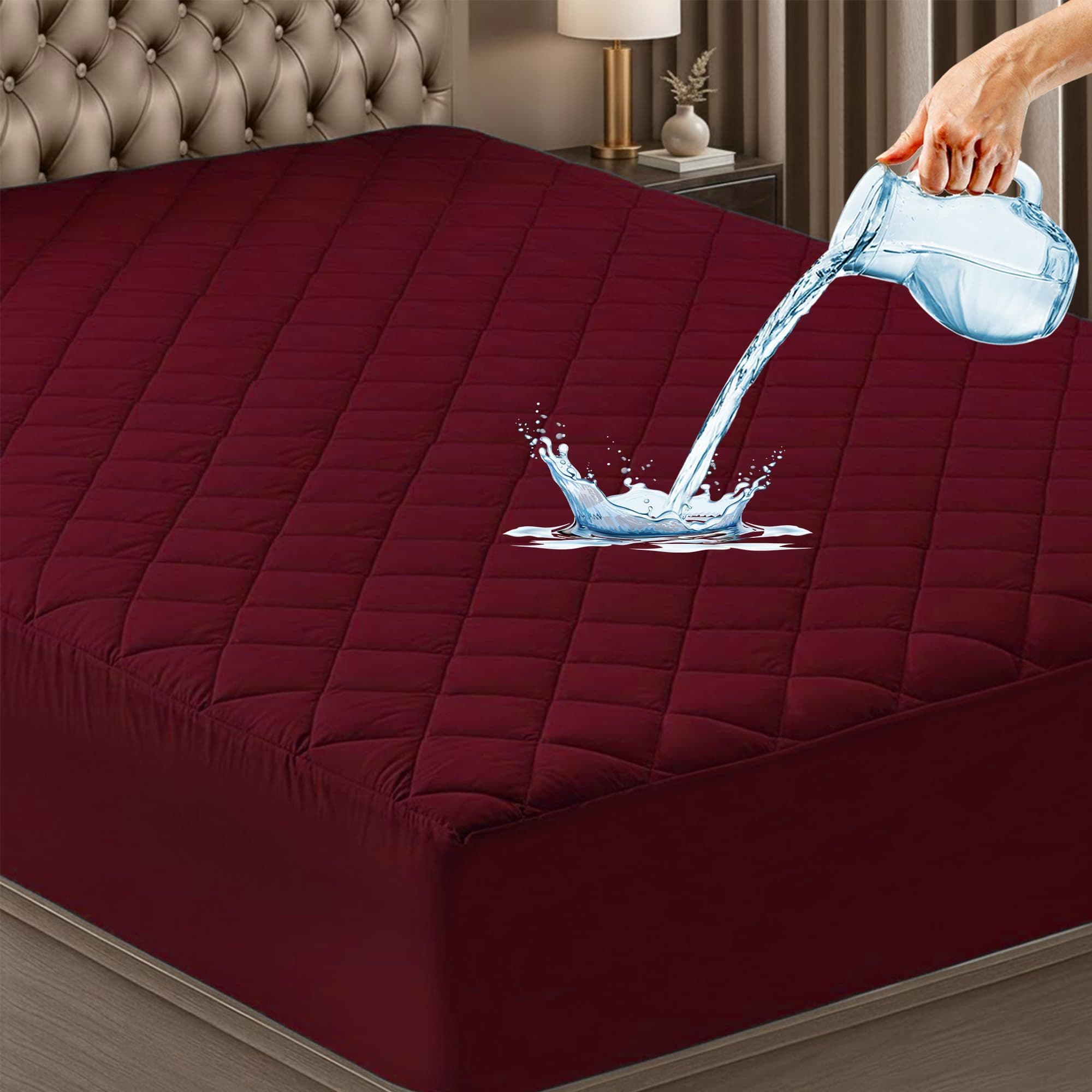 Cotton Feel Quilted Maroon Colour Mattress Protector Queen Bed 78x60 inch