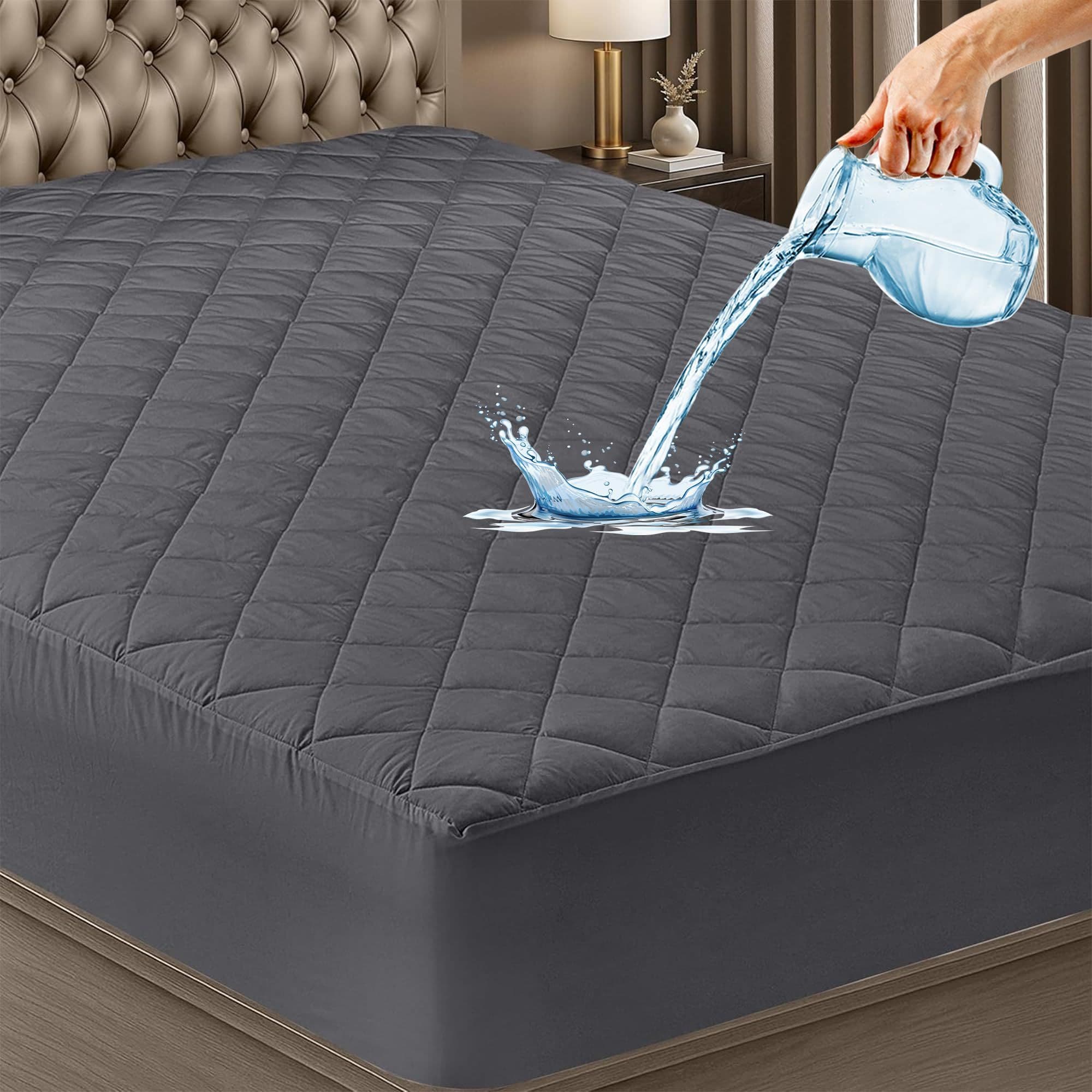 Cotton Feel Quilted Grey Colour Mattress Protector Queen Bed 78x60 inch