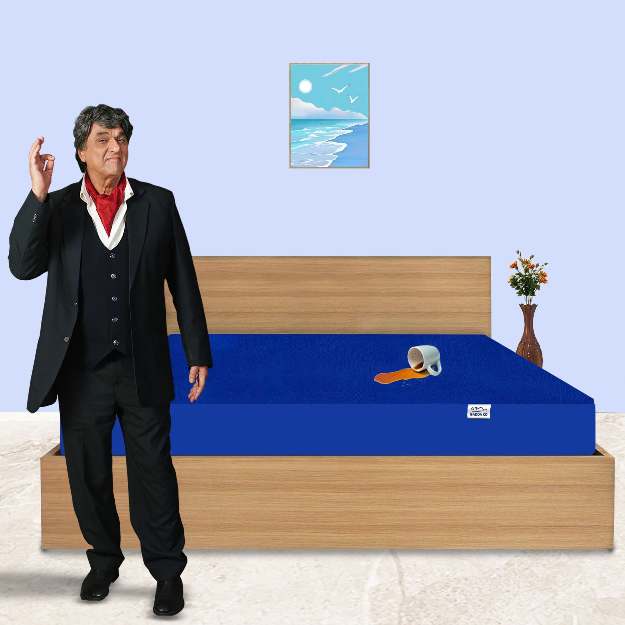 Cotton Feel Royal Blue Colour Mattress Protector King Bed 72x84 Inch