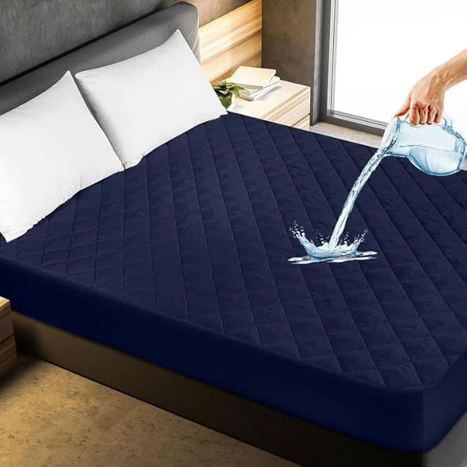 Cotton Feel Quilted Dark Blue Colour Mattress Protector King Bed 72x72 inch