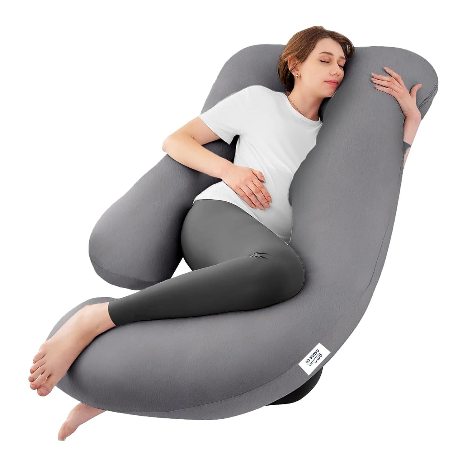Pregnancy Pillows for Sleeping J-Shape Full Body Pillow and Maternity Support - for Back, HIPS, Legs, Belly for Pregnant Women with Removable Washable Velvet Cover (Grey)