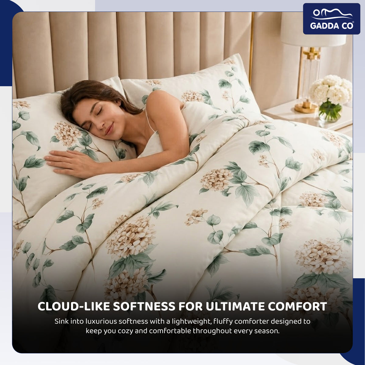 GADDA CO Reversible AC & Winter Glace Cotton Comforter | Premium 220 GSM, 300 TC Ultra Soft Microfiber Comforter/Blanket/Quilt/Duvets for Double & King Bed | All Season | Size - 100 x 90 Inch | Ivory