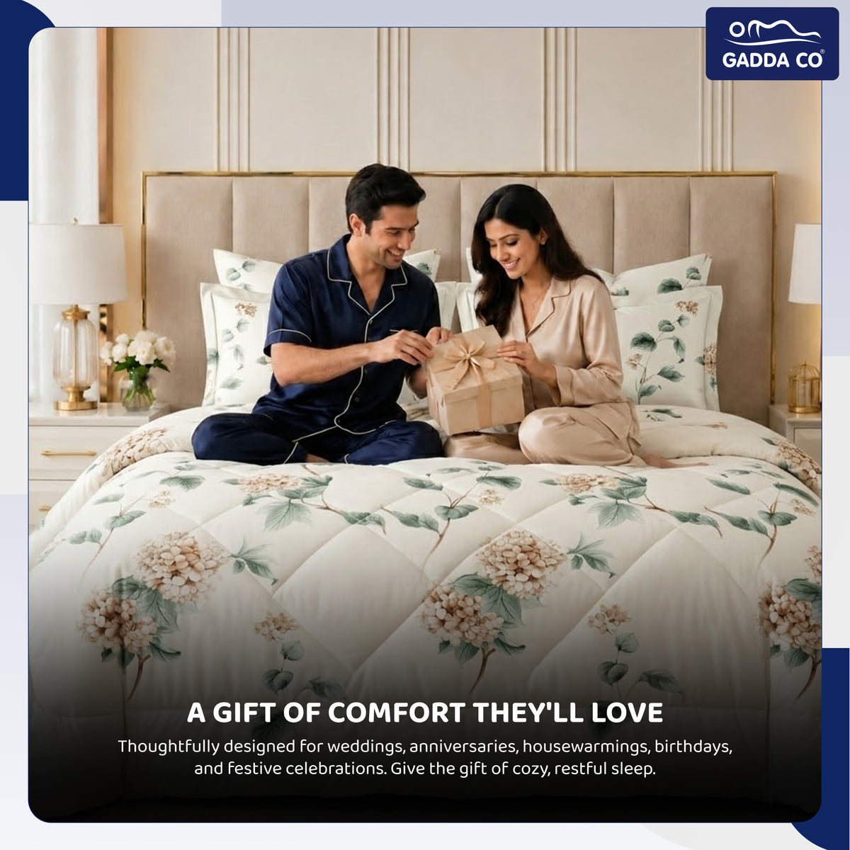 GADDA CO Reversible AC & Winter Glace Cotton Comforter | Premium 220 GSM, 300 TC Ultra Soft Microfiber Comforter/Blanket/Quilt/Duvets for Double & King Bed | All Season | Size - 100 x 90 Inch | Ivory