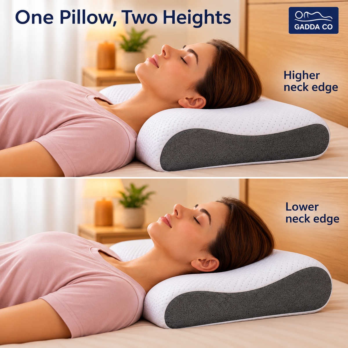 Memory Foam Cervical Contour Pillow – White/Grey | GADDA CO