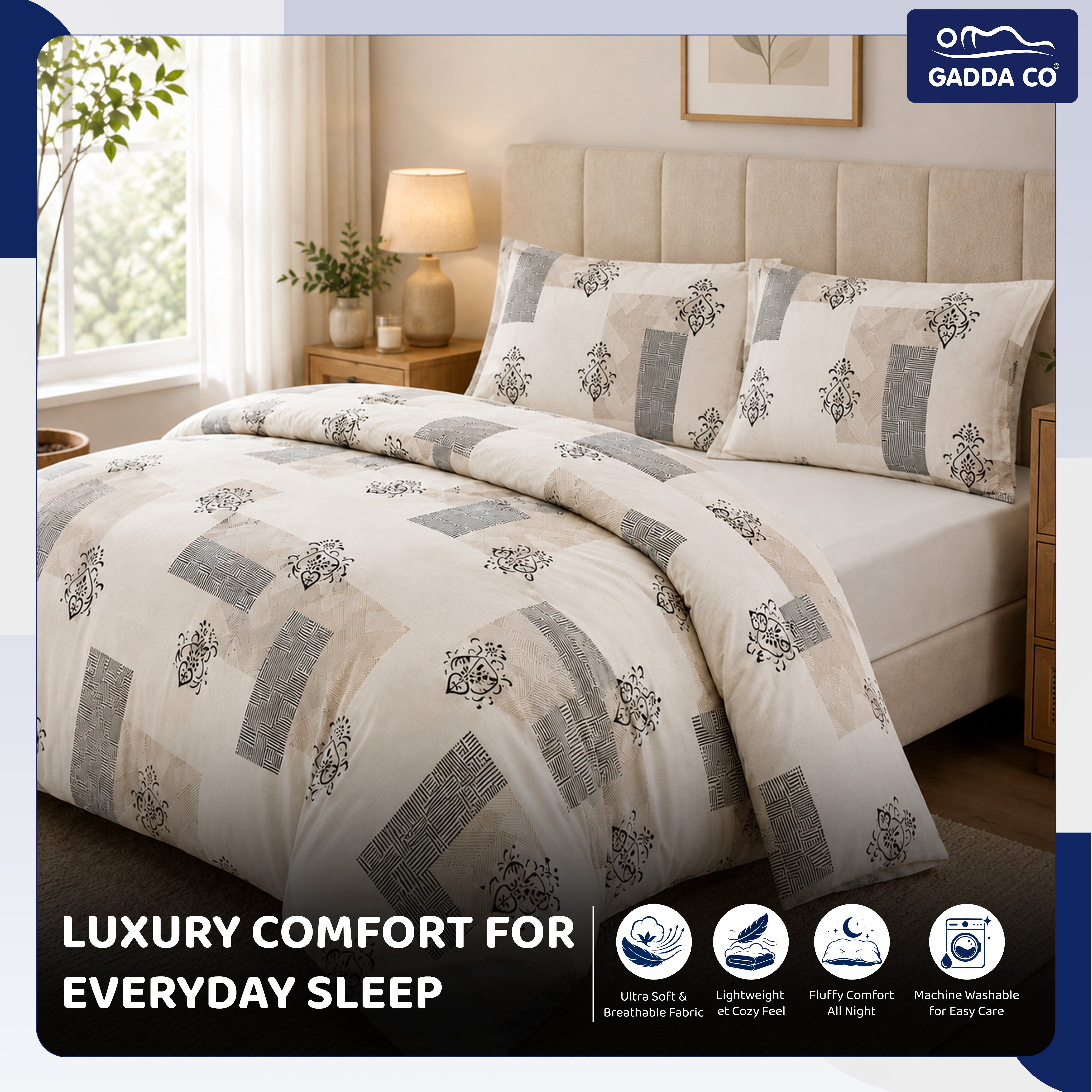 Reversible AC & Winter Glace Cotton Comforter | Premium 220 GSM, 300 TC Ultra Soft Microfiber Comforter/Blanket/Quilt/Duvets for Double Bed | All Season| King Size -100 x 90 Inch | Off White