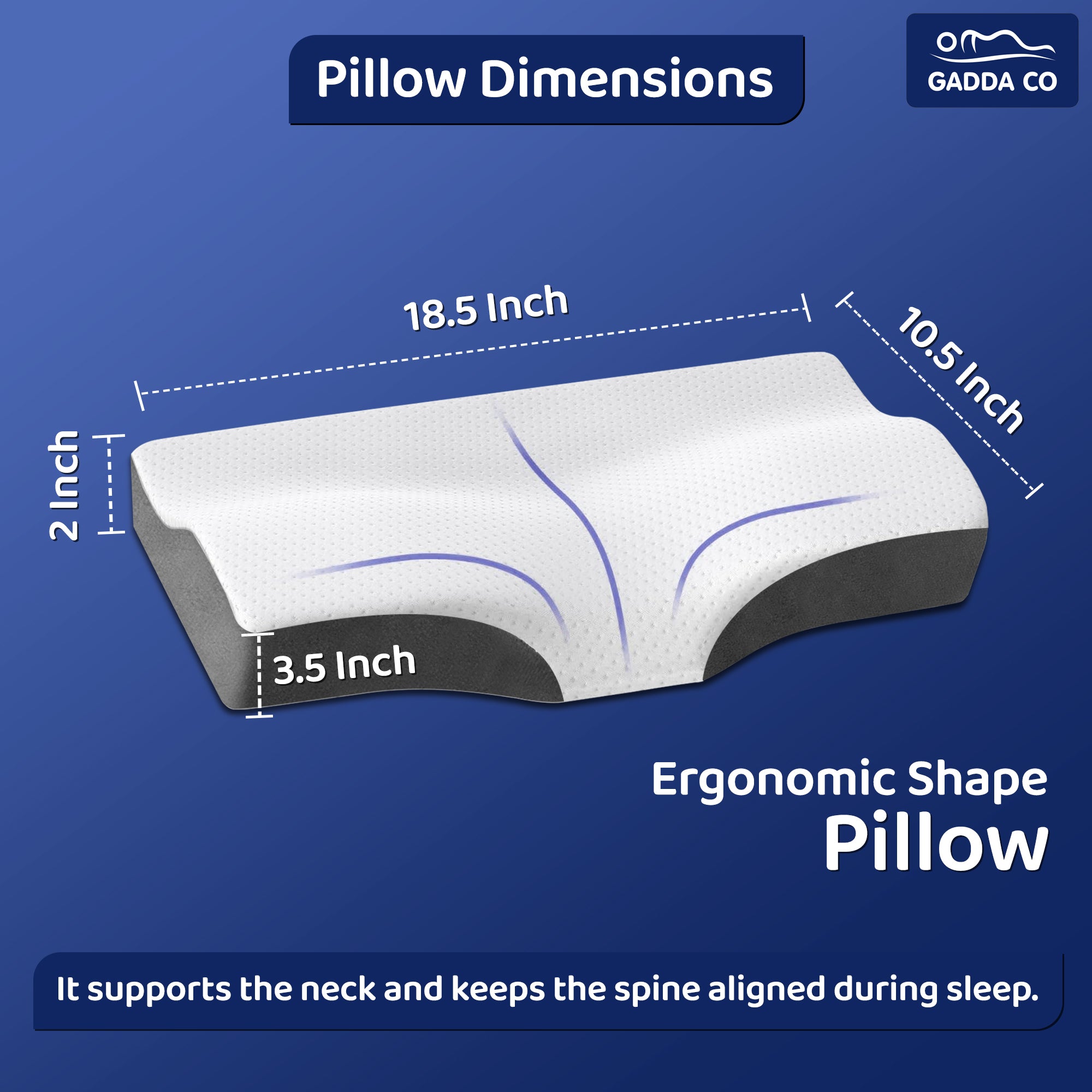 Memory Foam Cervical Butterfly Pillow – White/Grey | GADDA CO
