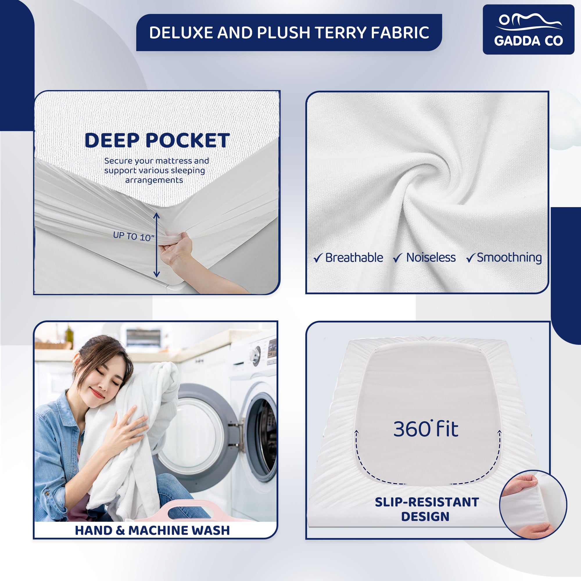 Cotton Feel White Colour Mattress Protector Double Bed 72x75 Inch