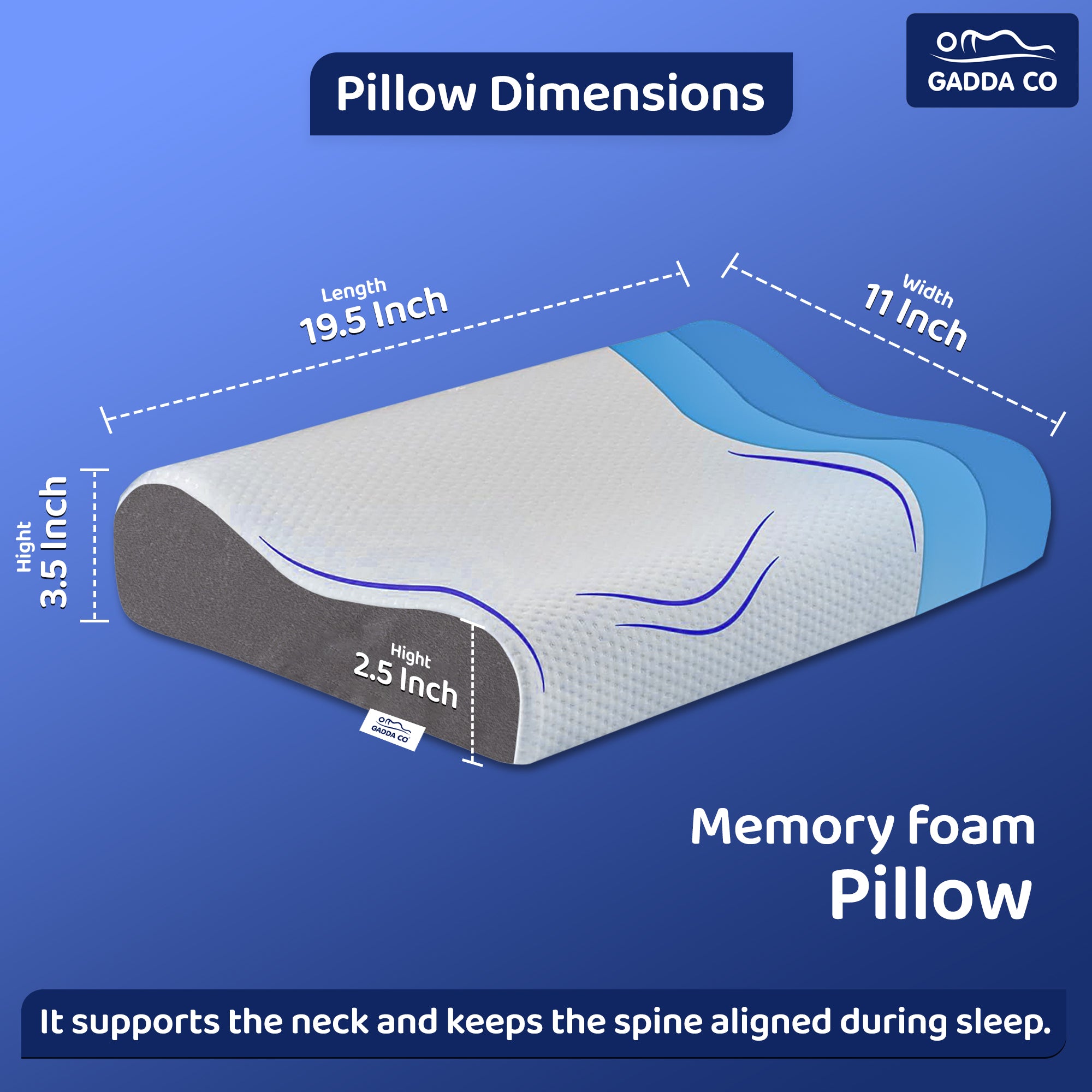 Memory Foam Cervical Contour Pillow – White/Grey | GADDA CO
