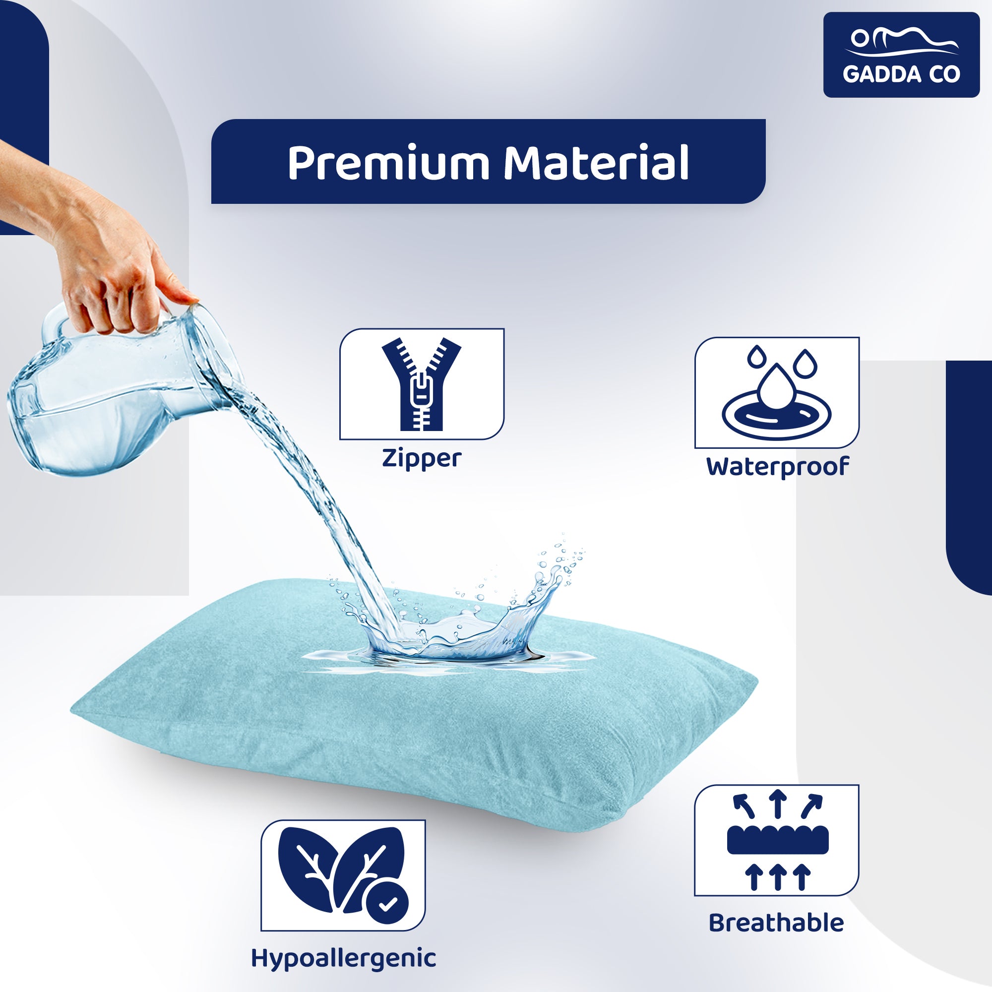 Terry Pillow Protector Cover with Zipper – Blue | GADDA CO