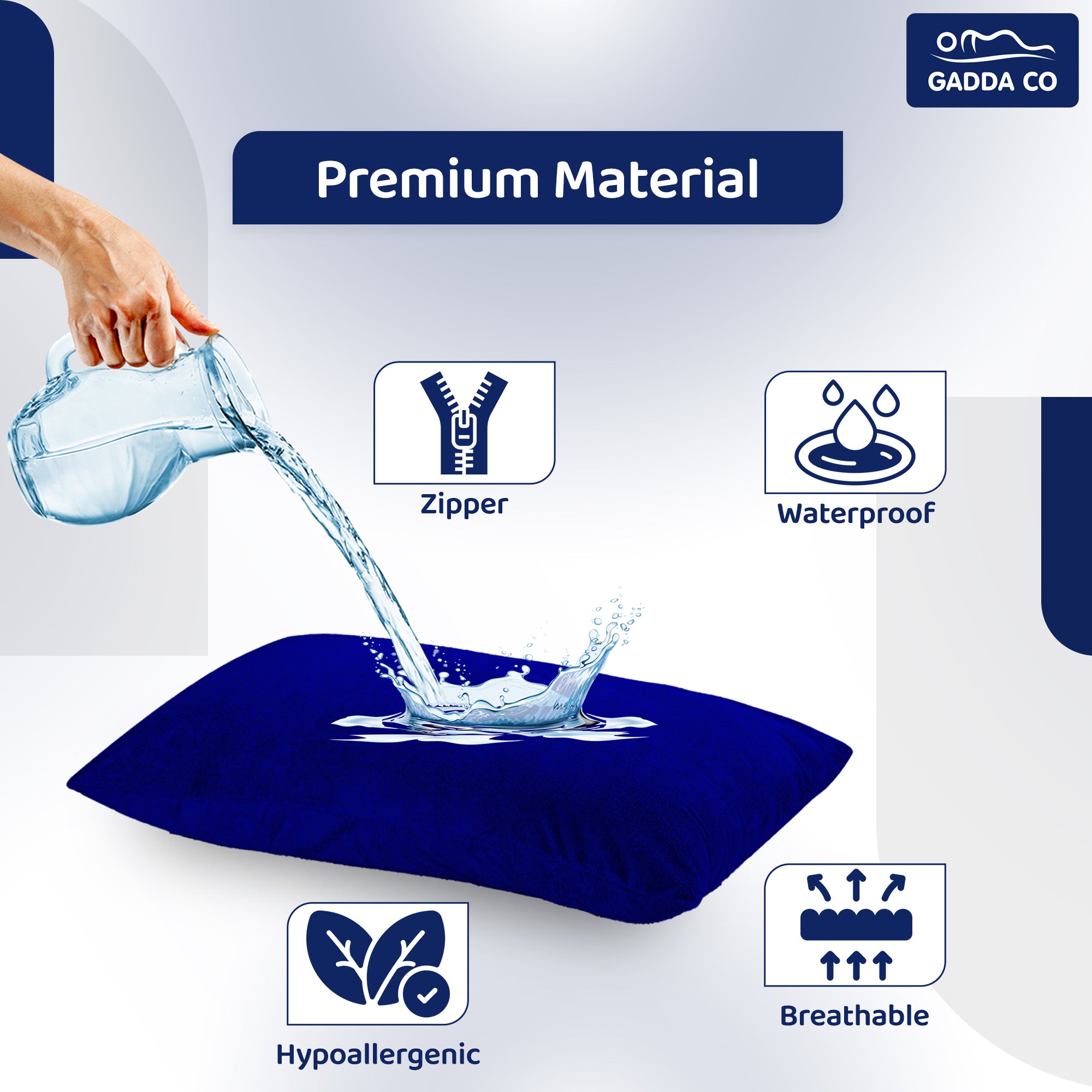 Terry Pillow Protector Cover with Zipper – Royal Blue | GADDA CO