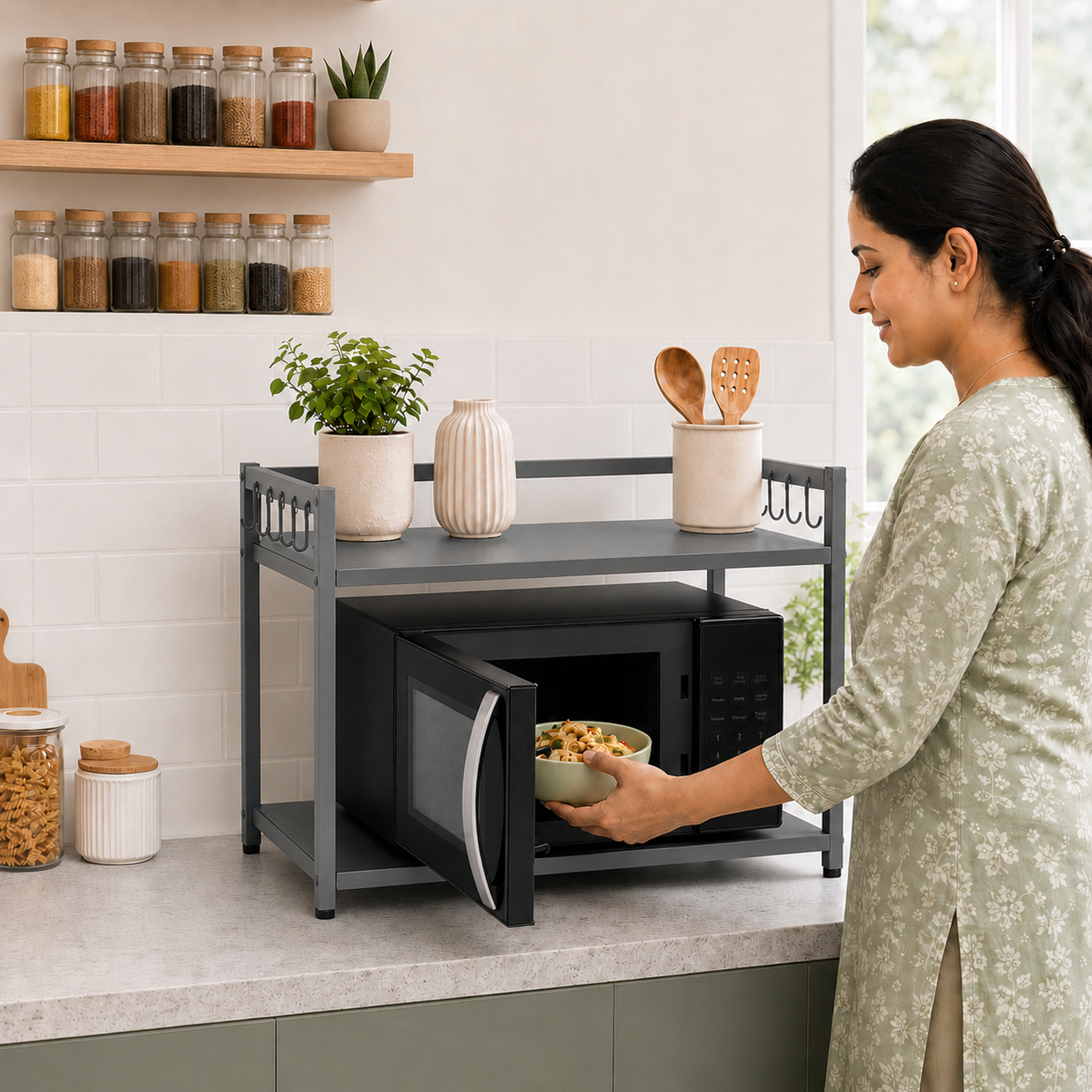 GADDA CO Metal Microwave Stand [60x40x50cm] Grey