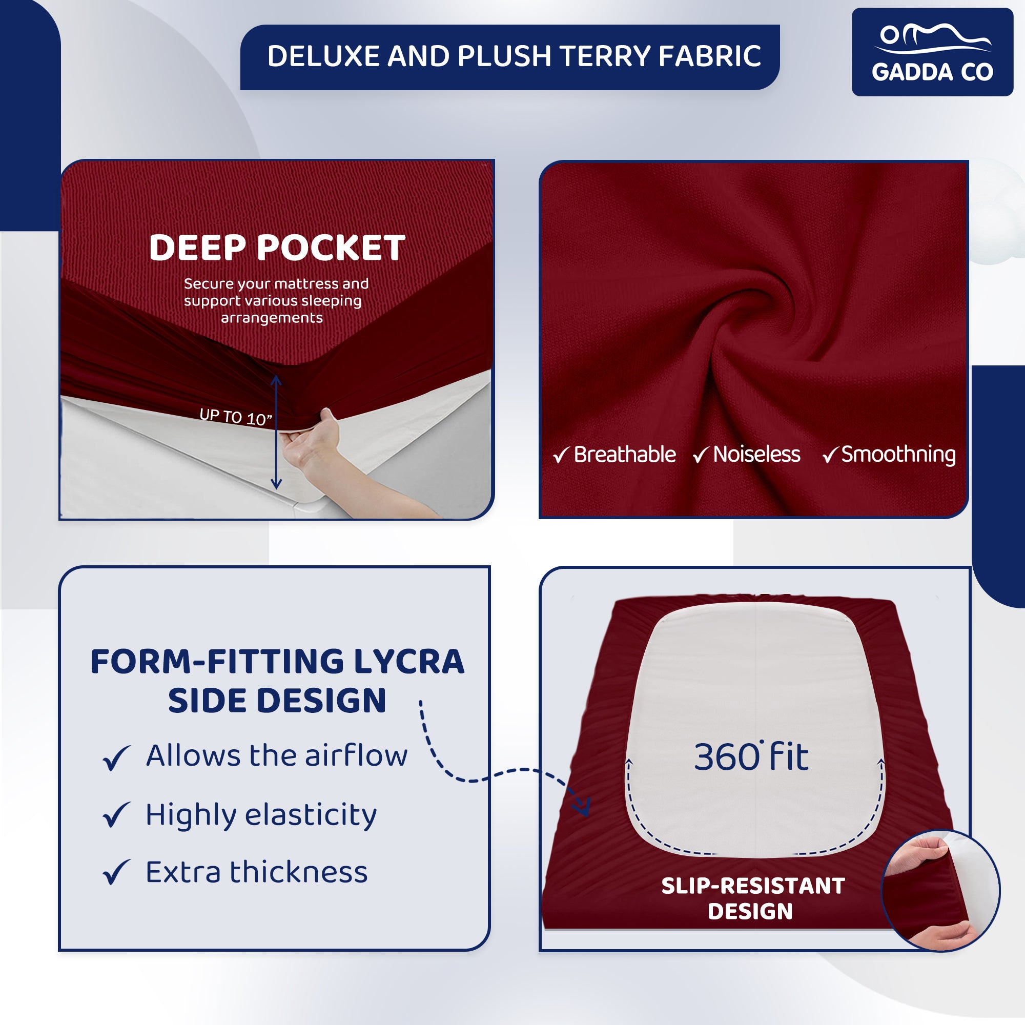 Cotton Feel Maroon Colour Mattress Protector Double Bed 78x72 Inch