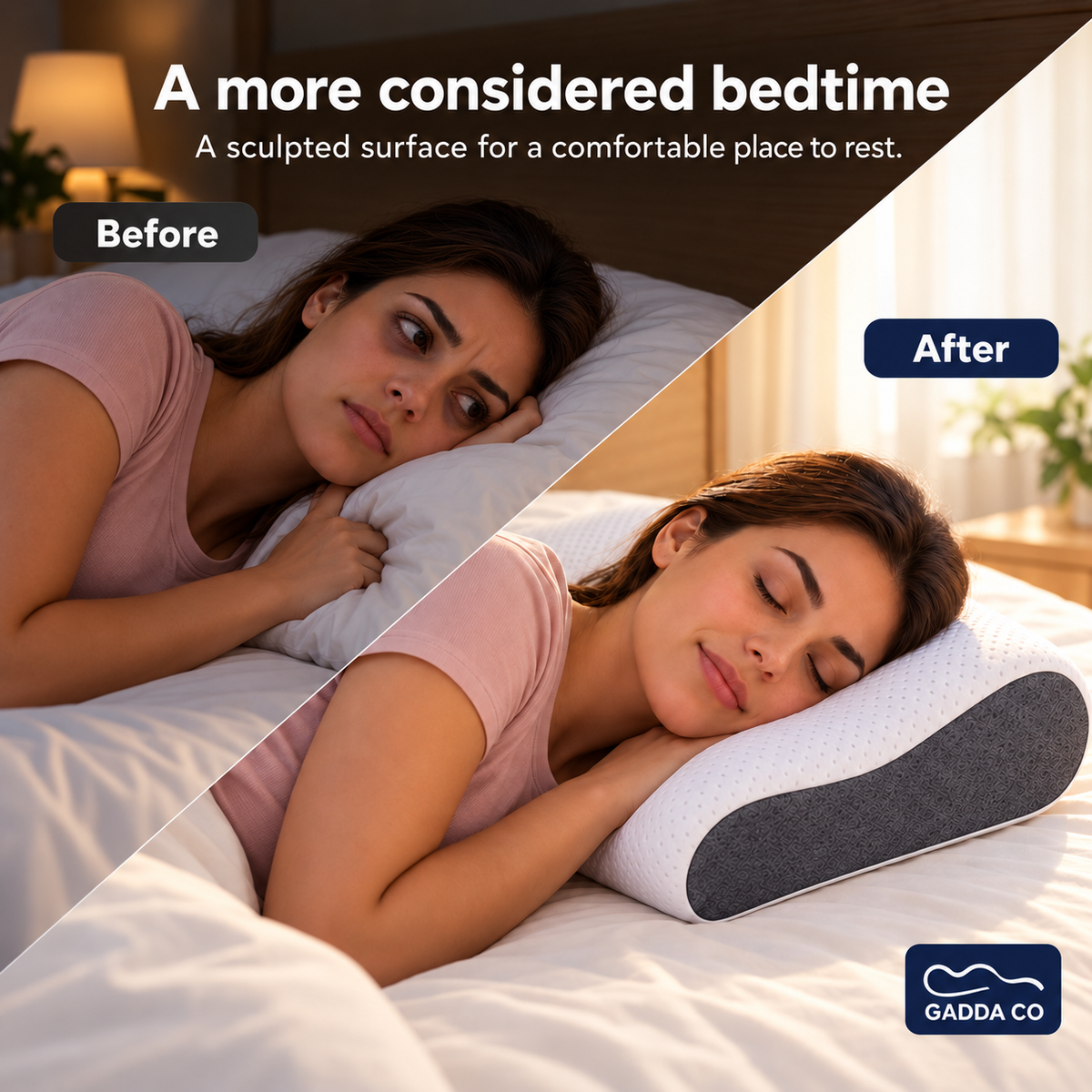 Memory Foam Cervical Contour Pillow – White/Grey | GADDA CO