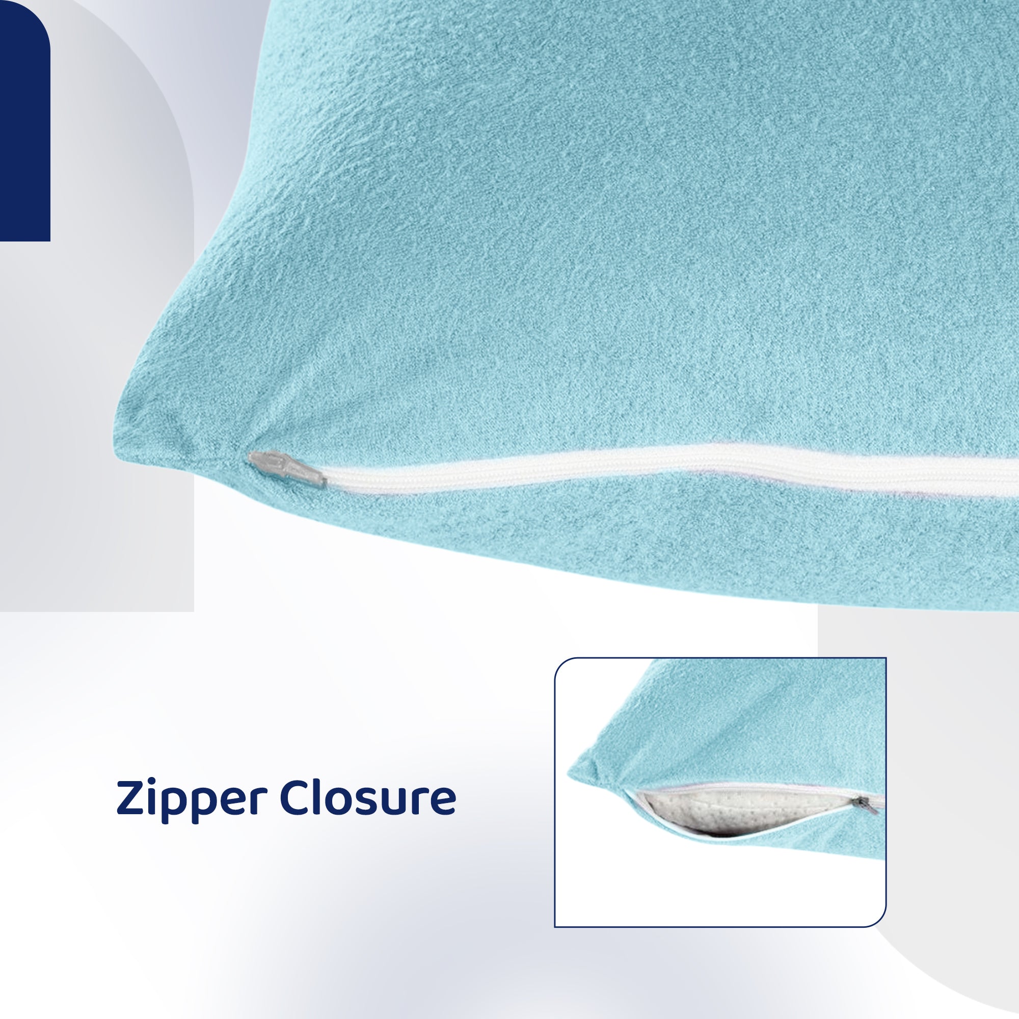 Terry Pillow Protector Cover with Zipper – Blue | GADDA CO