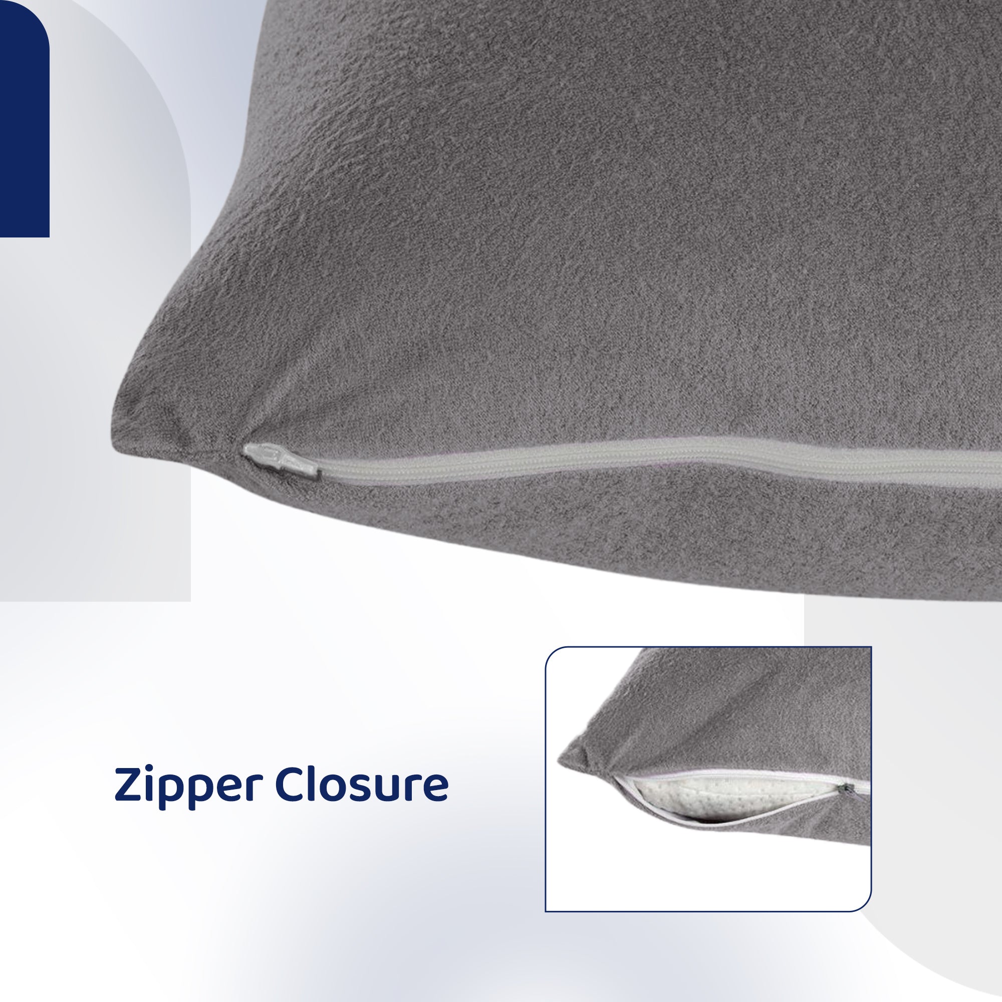 Terry Pillow Protector Cover with Zipper – Grey | GADDA CO