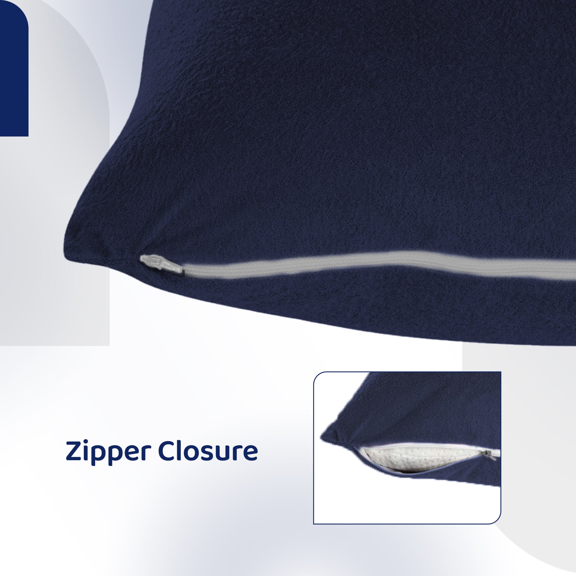 Terry Pillow Protector Cover with Zipper – Dark Blue Set of 2 | GADDA CO